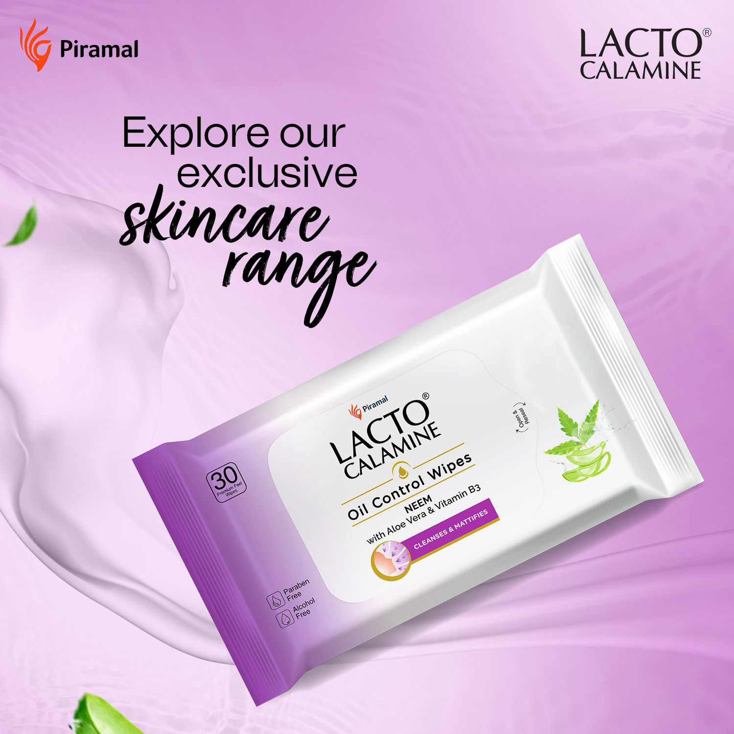 Image of Lacto Calamine Oil Control Wipes with Neem,Vitamin B3 and Aloe Vera, No Parabens Alcohol Makeup Remover