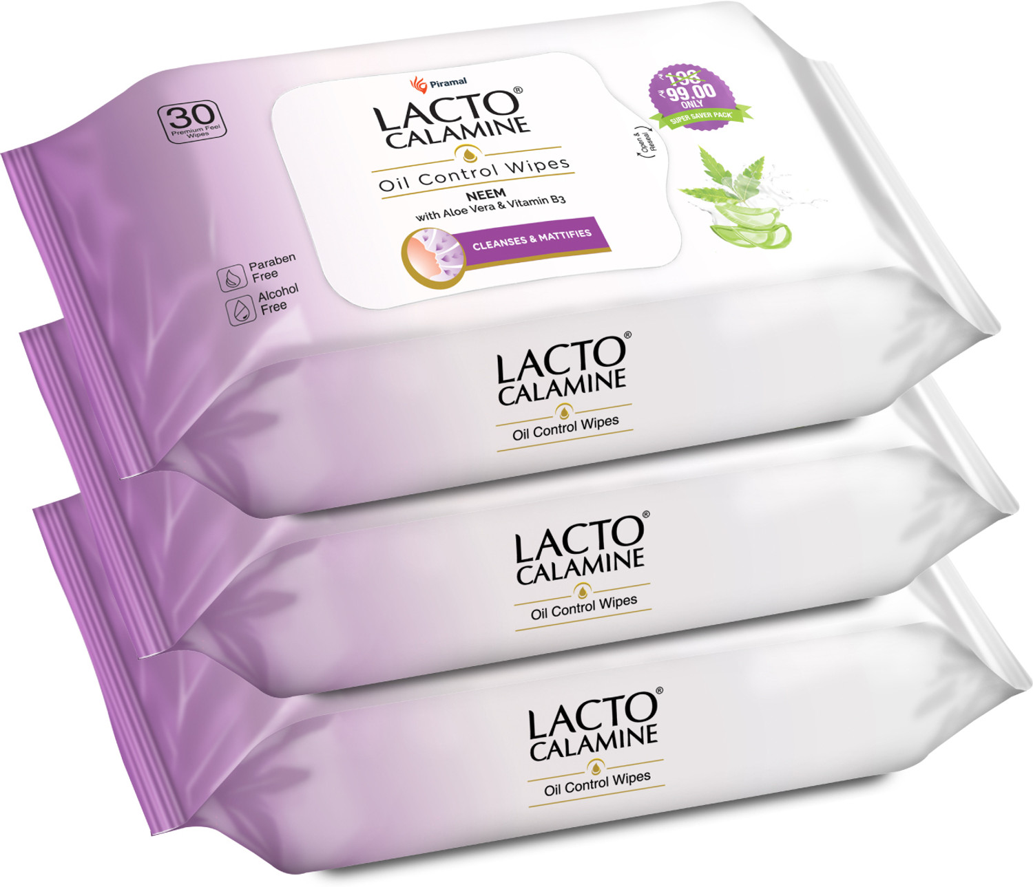 Image of Lacto Calamine Oil Control Wipes with Neem,Vitamin B3 and Aloe Vera, No Parabens Alcohol Makeup Remover