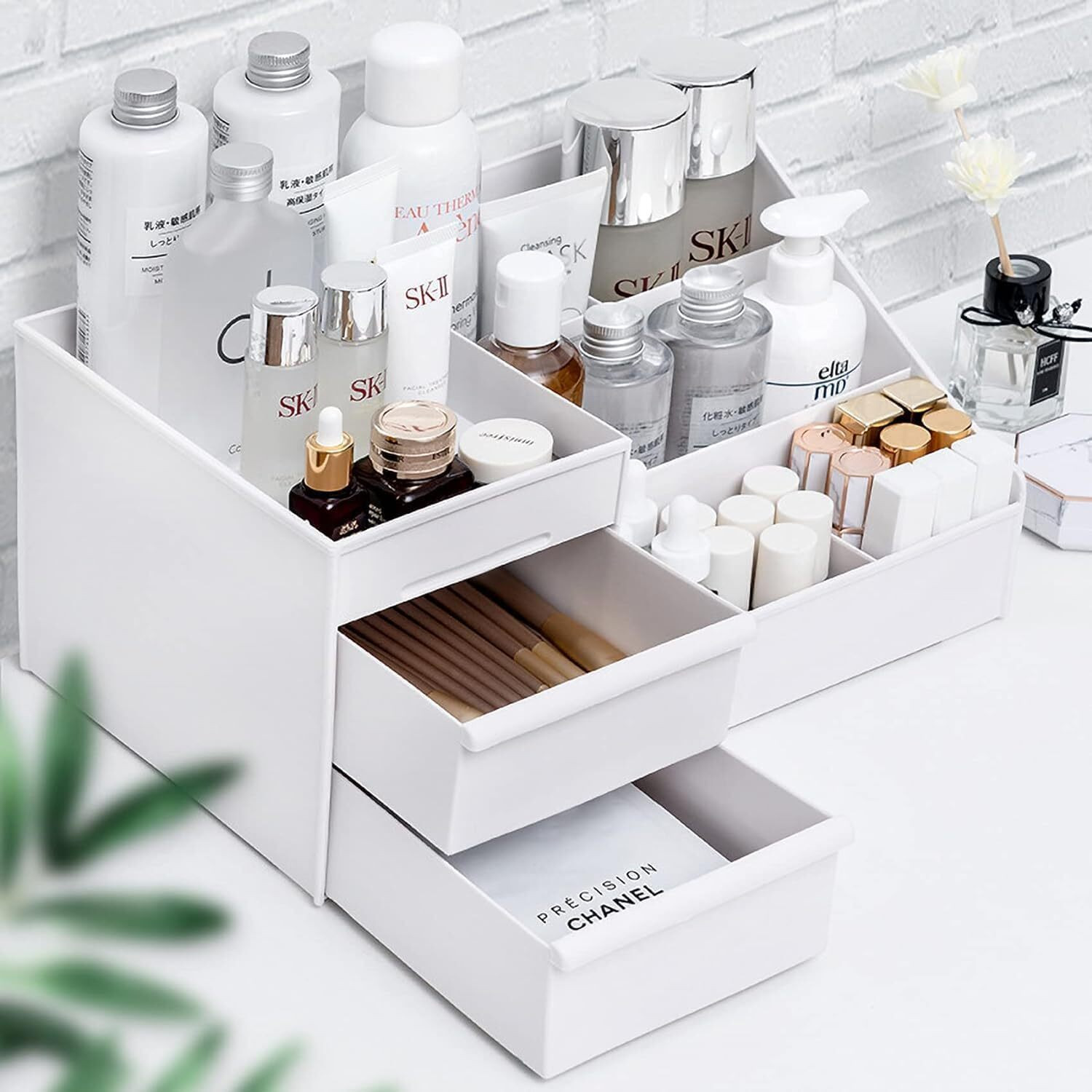 Image of M Y 7 Compartments Plastic Countertop Storage for Dressing Table & Stationery items (White)