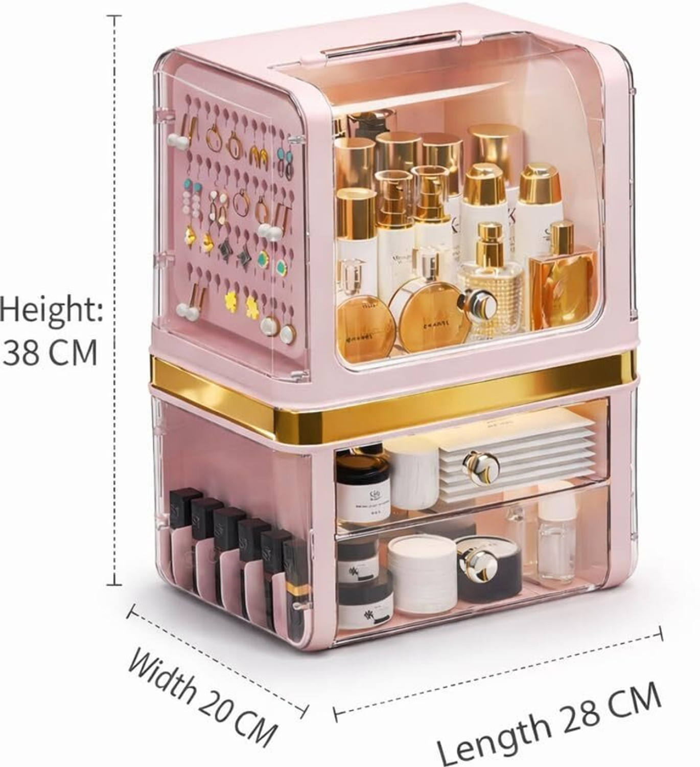 Image of JIALTO Big Makeup Organizer Cabinet with Door Drawer Vanity Storage Box Cosmetic Organizer Vanity Box