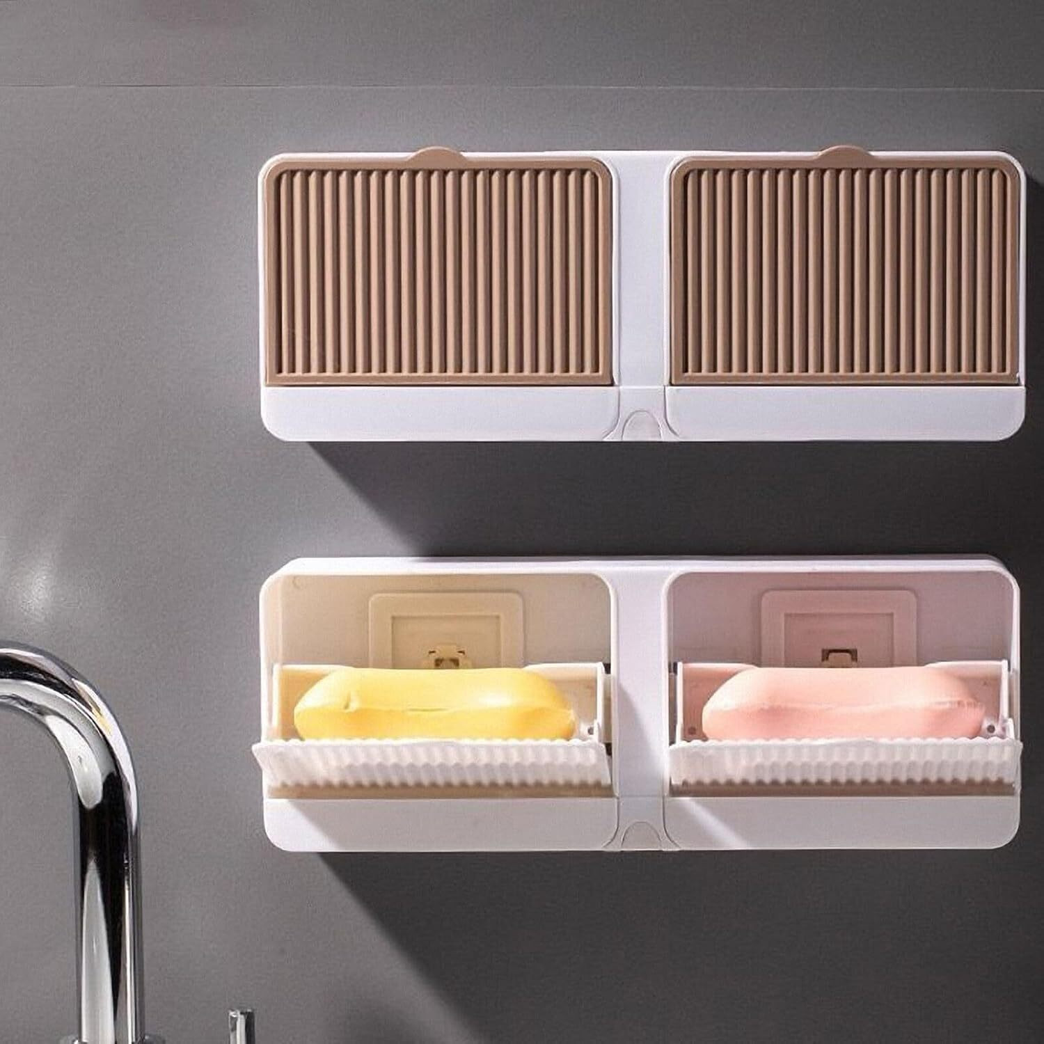 Image of DXDT 2in 1 Wall Mounted Soap Bar Holder /Soap Dish with Hook No Drilling /Self Draining