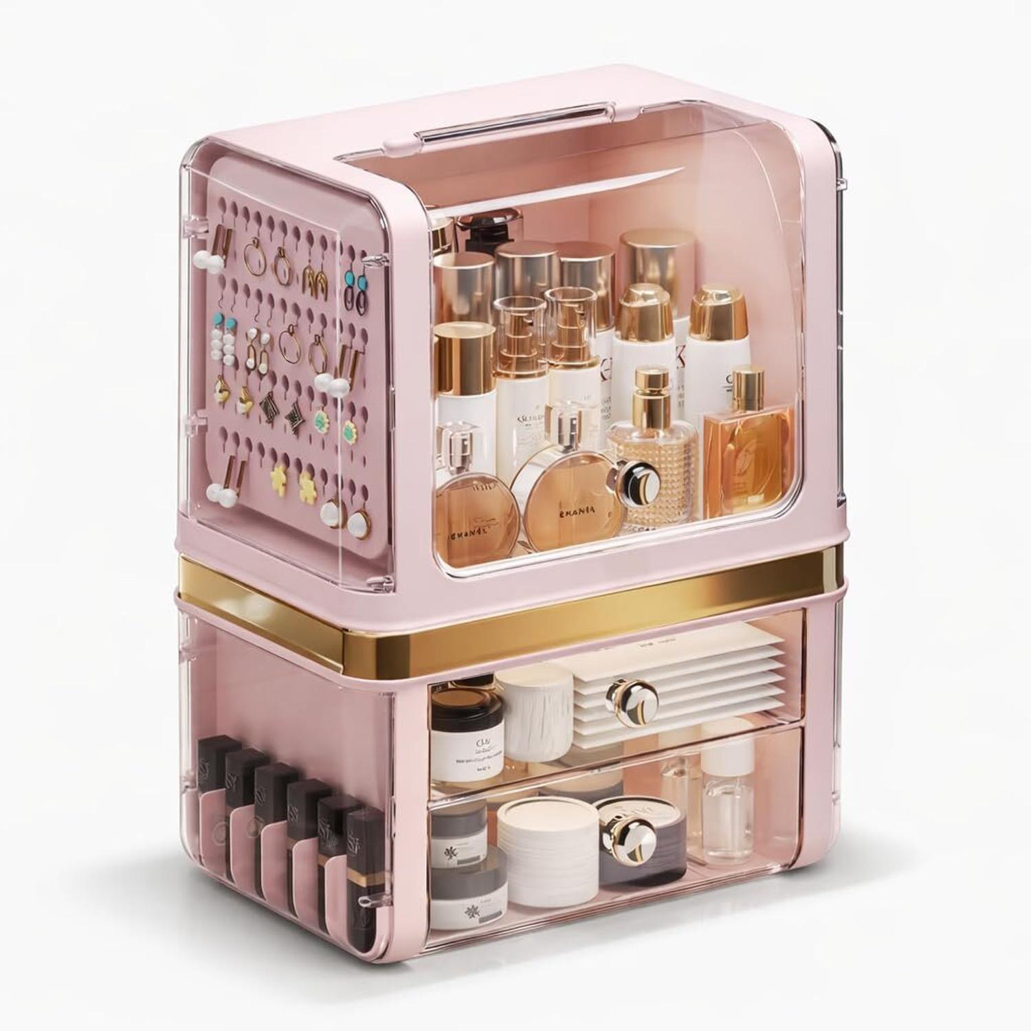 Image of JIALTO Big Makeup Organizer Cabinet with Door Drawer Vanity Storage Box Cosmetic Organizer Vanity Box