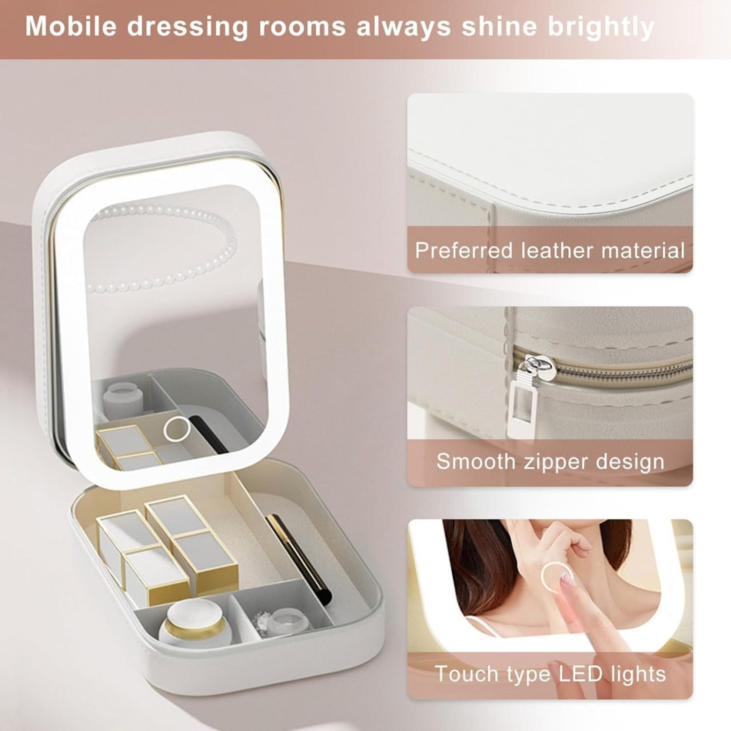 Image of K Gor Luxury LED Makeup Mirror Jewelry Organizer Cosmetic Storage Box Vanity Case Travel Friendly Vanity Box
