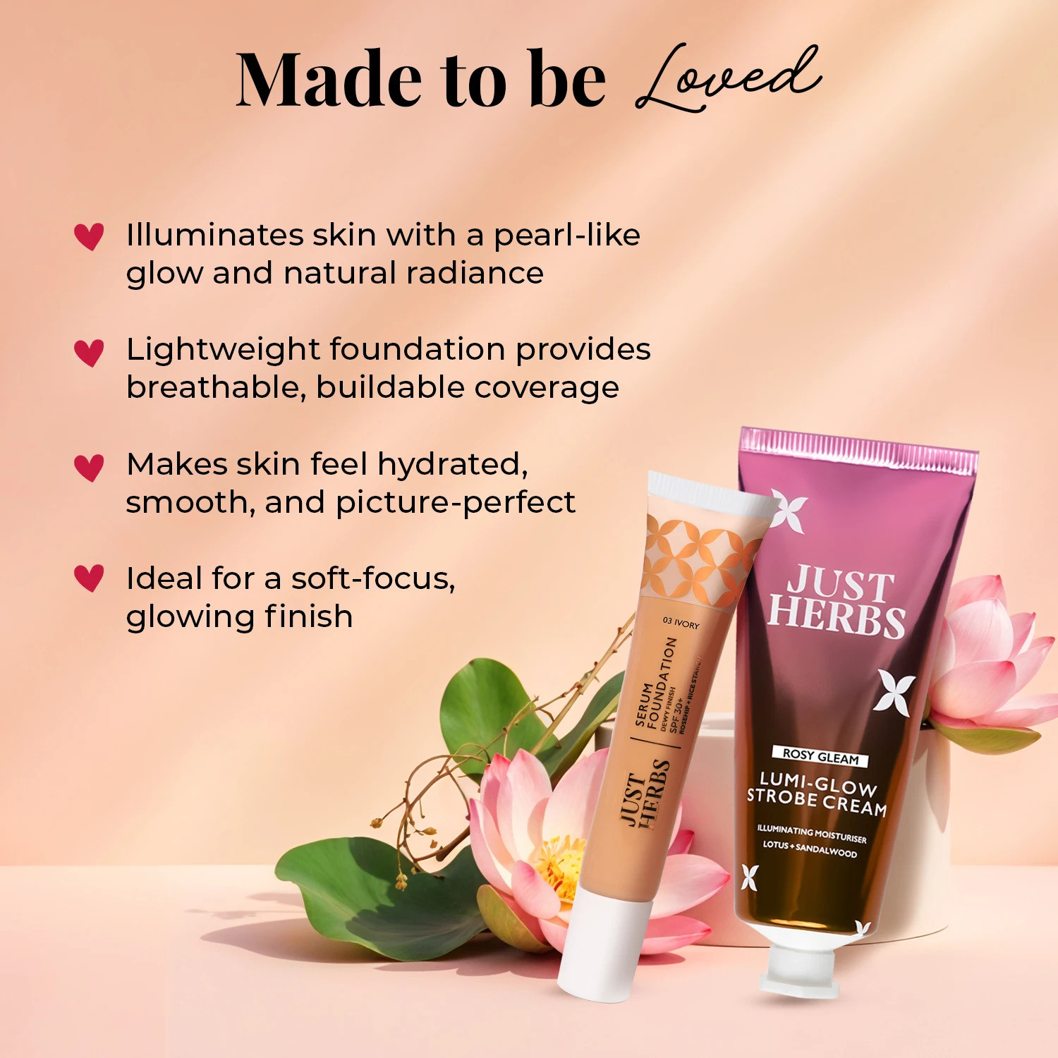 Image of Just Herbs Strobe Cream & Dewy Serum Foundation Ivory SPF 30+ | Pack of 2
