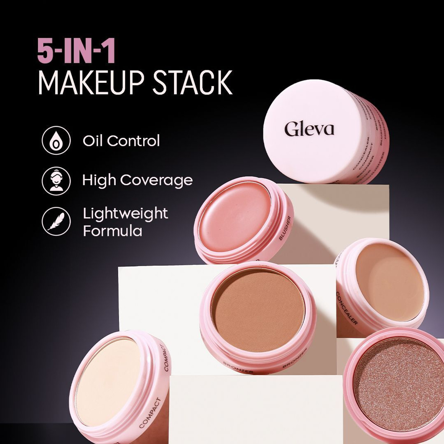 Image of Gleva 5-in-1 Makeup Stack, Smooth & Blendable, Travel-Friendly Makeup Kit ( Dark )