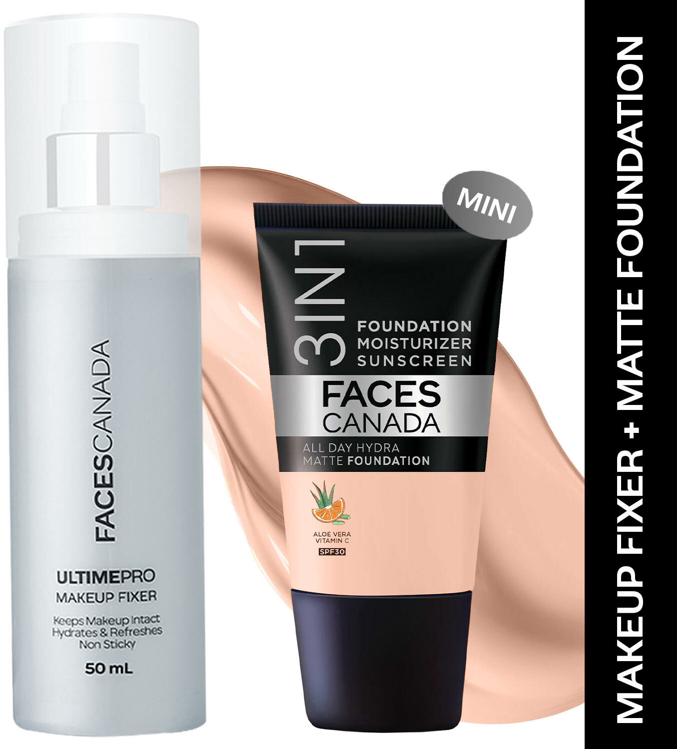 Image of FACES CANADA Makeup Fixer (50ml) + Rose Ivory Hydra Matte Mini Foundation (18ml) Foundation