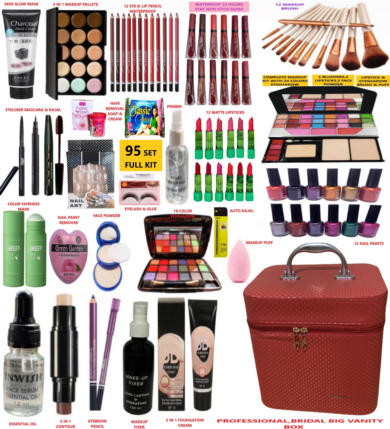Image of INWISH 95 products full makeup kit with all cosmetics products