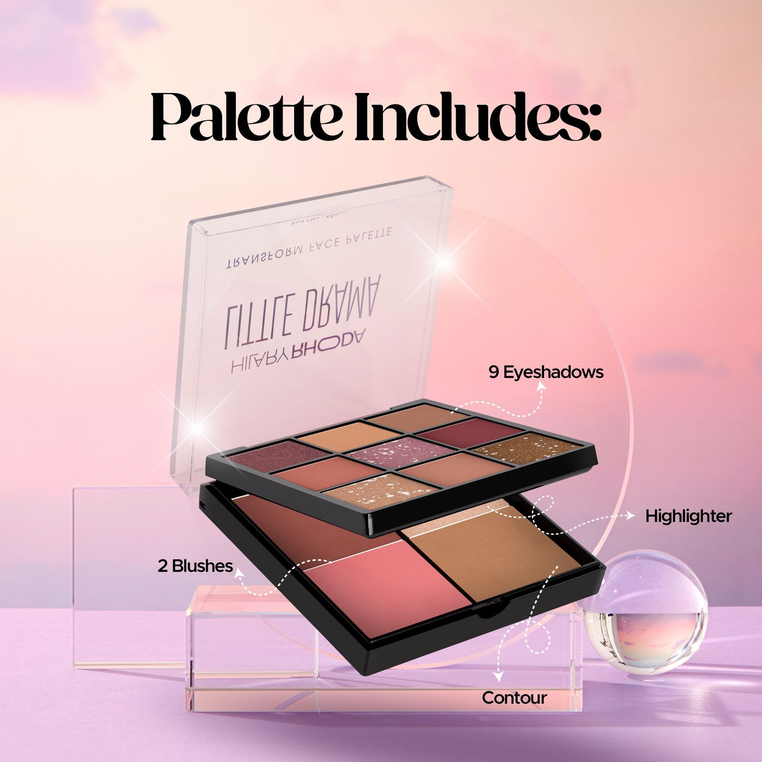 Image of Hilary Rhoda Transform Face Palette|Highly Pigmented |Matte & Shimmer Finish |18g (Soft Glam)