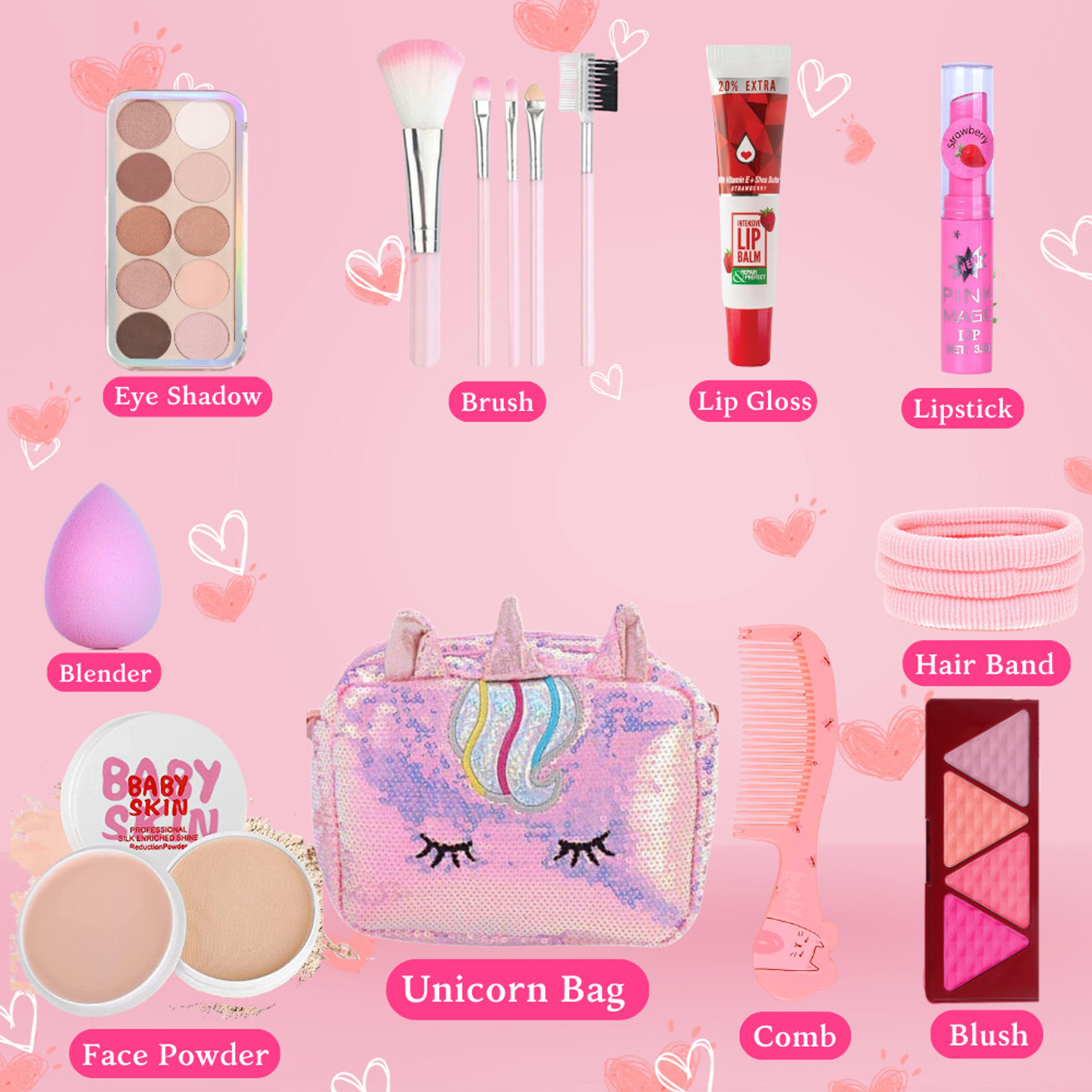 Image of Linivya Kids Real Makeup Kit for Girls & Teens | 18-Piece Washable Set