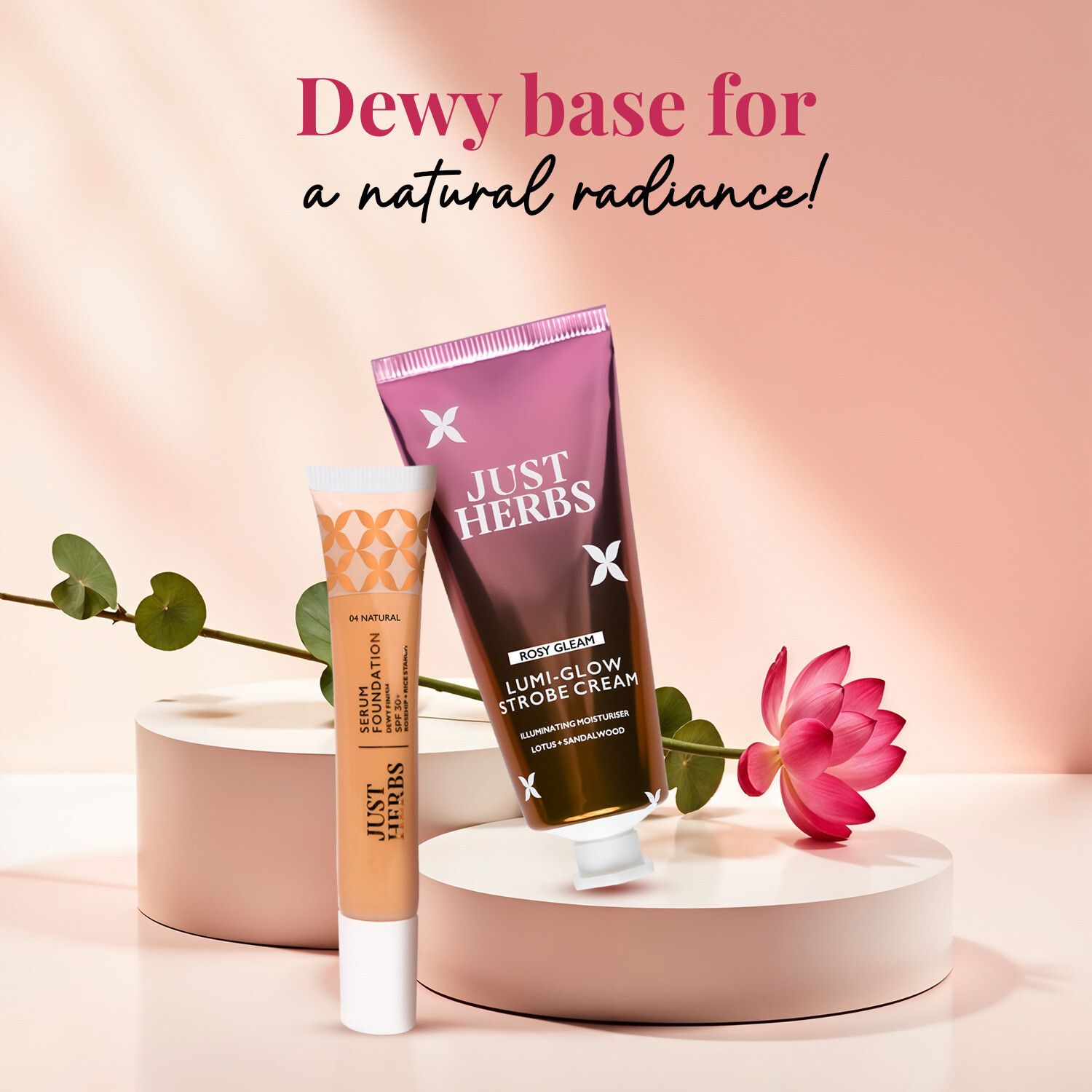 Image of Just Herbs Strobe Cream & Dewy Serum Foundation Ivory SPF 30+ | Pack of 2