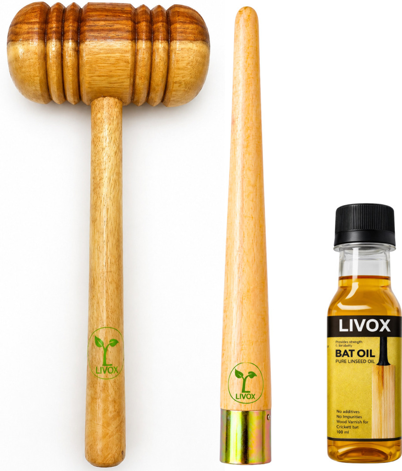 Image of LIVOX Cricket Bat Care Combo (Hammer + Wooden Cone + Bat Oil) Tacky Touch