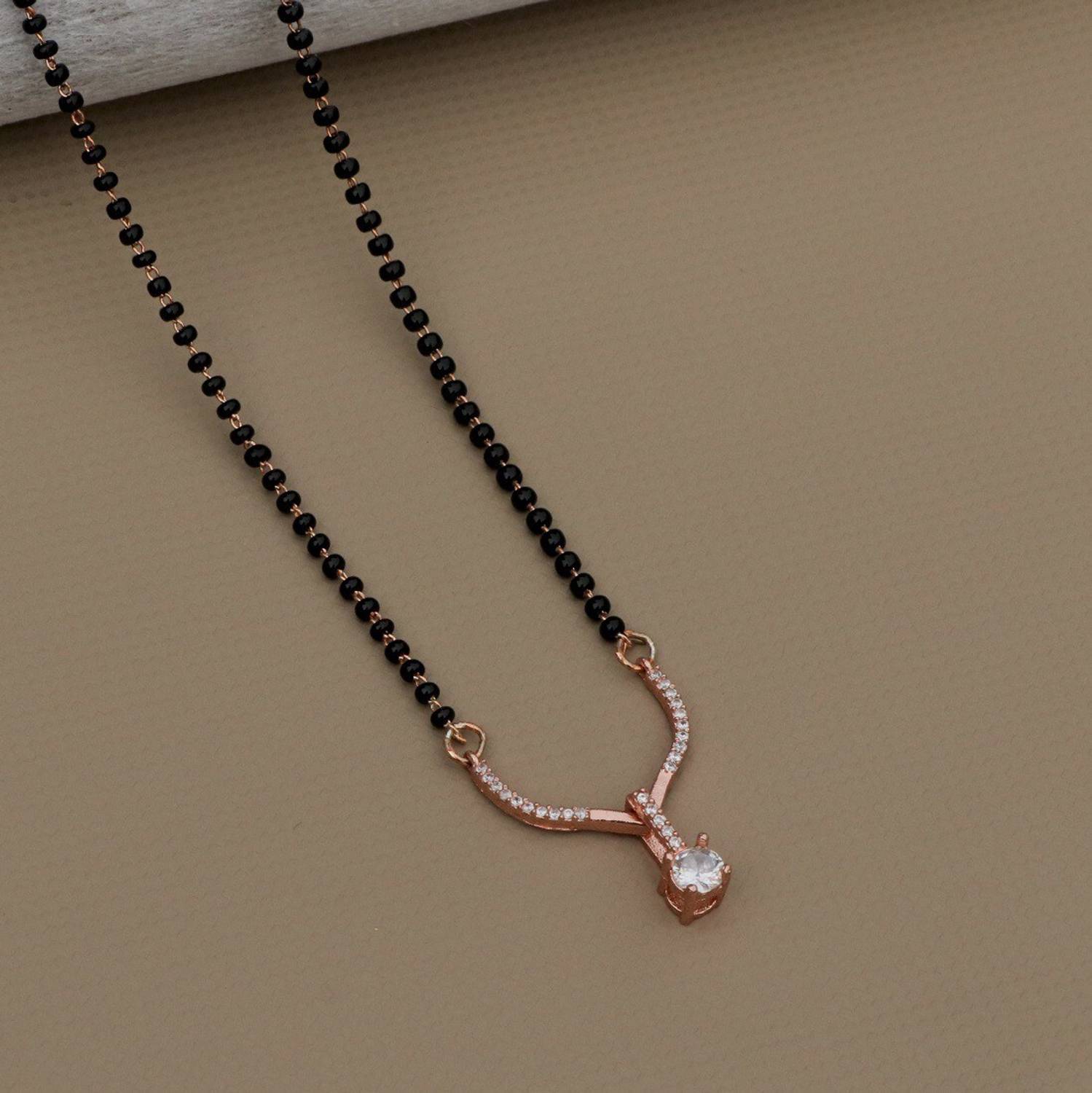 Bluewhale Rose Gold AD SQUARE semi mangalsutra Brass Mangalsutra