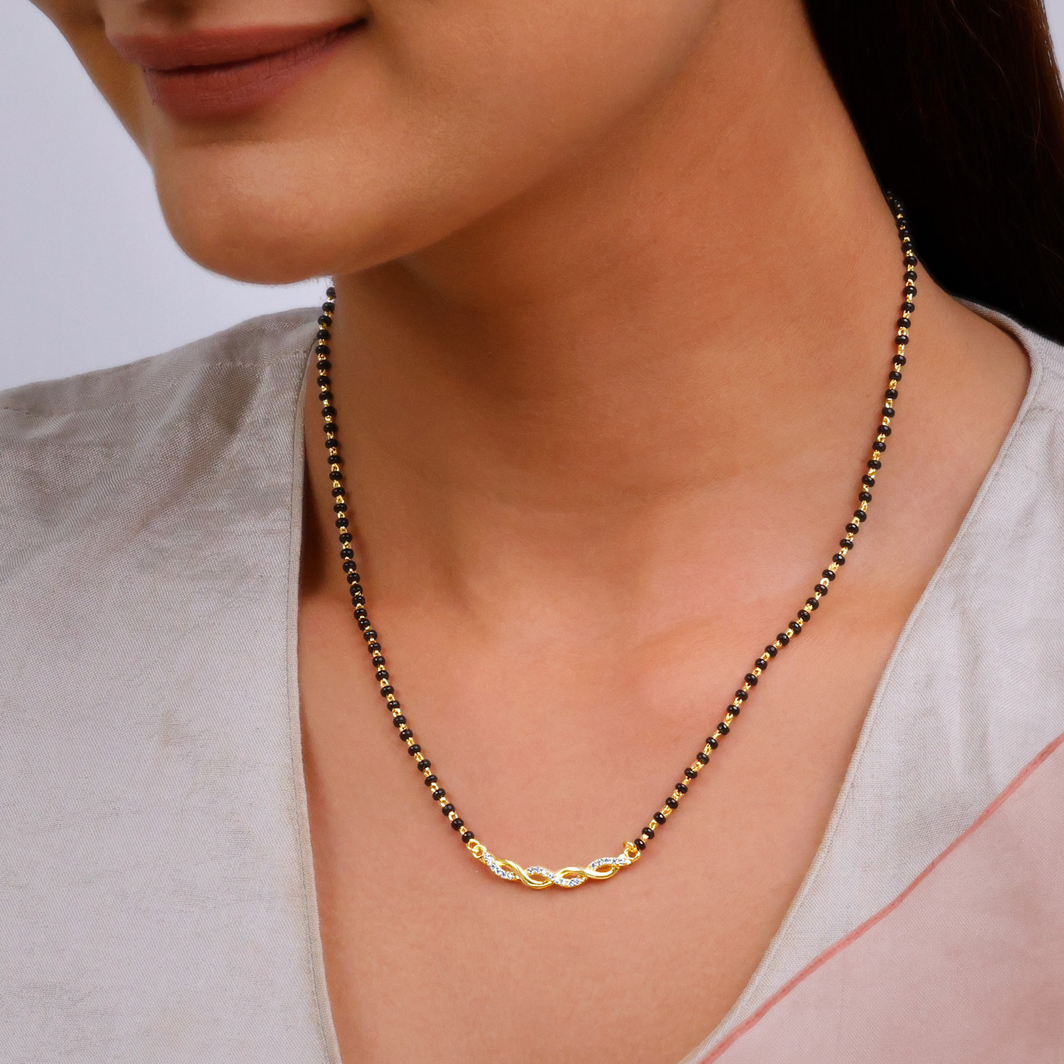 Image of GIVA 925 Silver Golden Wedding Knot Mangalsutra|Lifetime Plating|6 Month Warranty Sterling Silver Mangalsutra