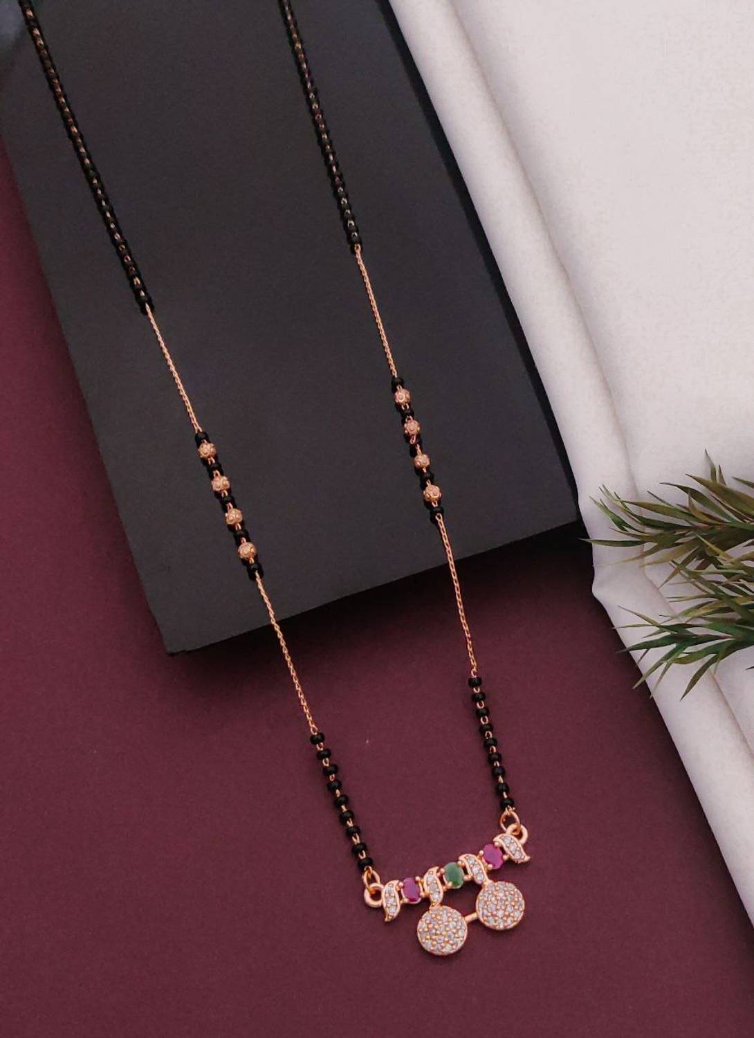 BOLTLOOM Rose Gold Plated Dual-Tone Mangalsutra with Zircon Floral Pendant1 Alloy Mangalsutra