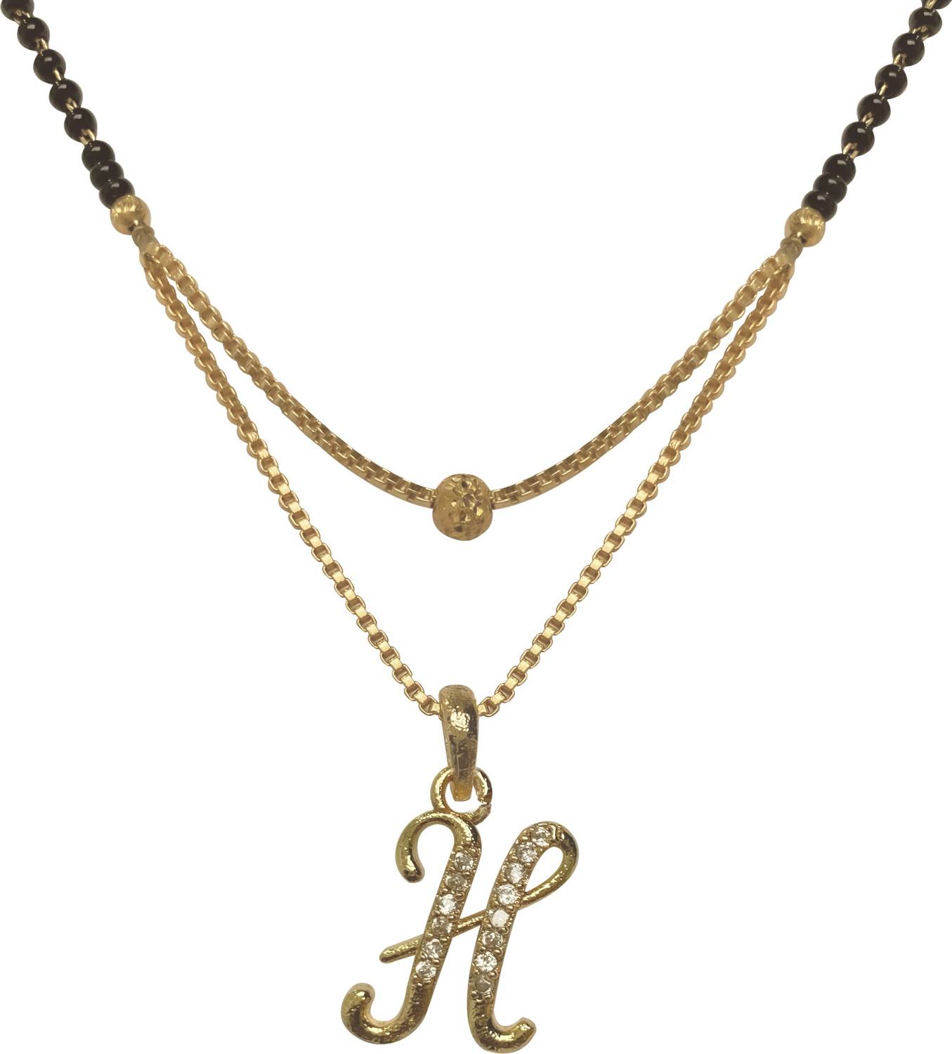 AmazingKarts Gold Plated H Word Black Bead Necklace Chain Pendant Mangalsutra for Women Metal Mangalsutra