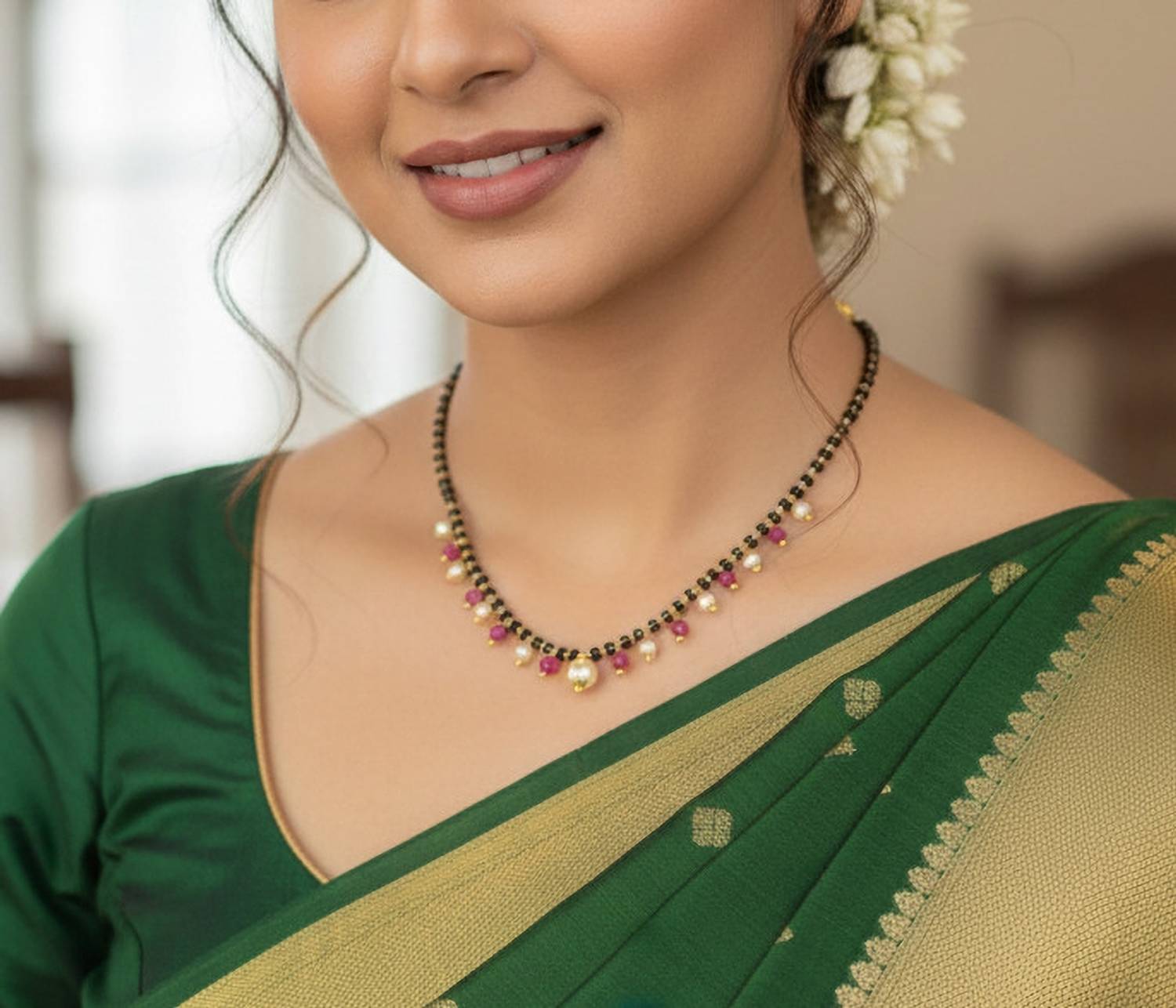 Aviman Creations Beautiful pink and white pearl mangalsutra set Brass Mangalsutra