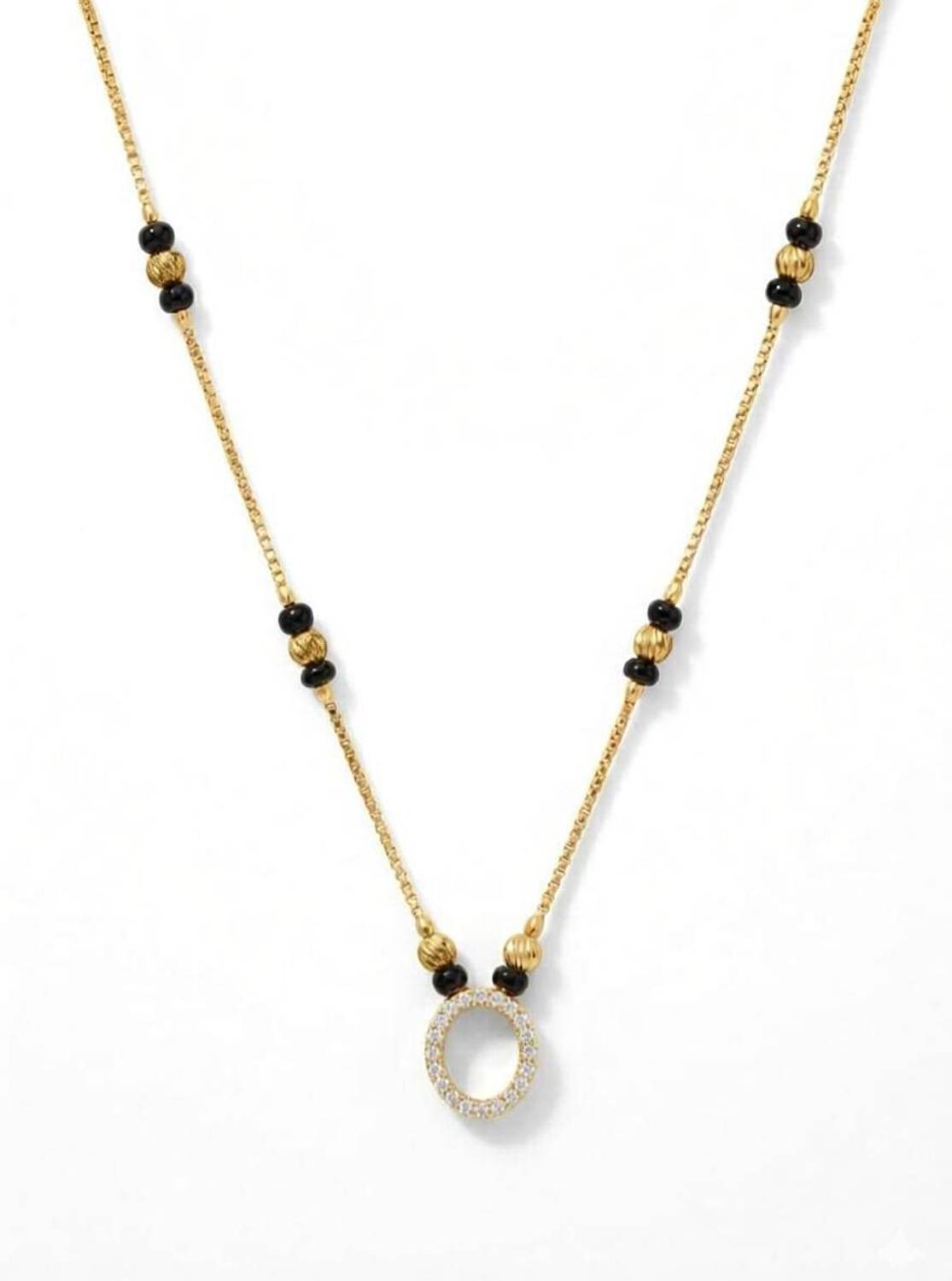 Artisanal Jewellery Gold Plated Black Bead with Round Pendant Short Mangalsutra for Women Brass Mangalsutra