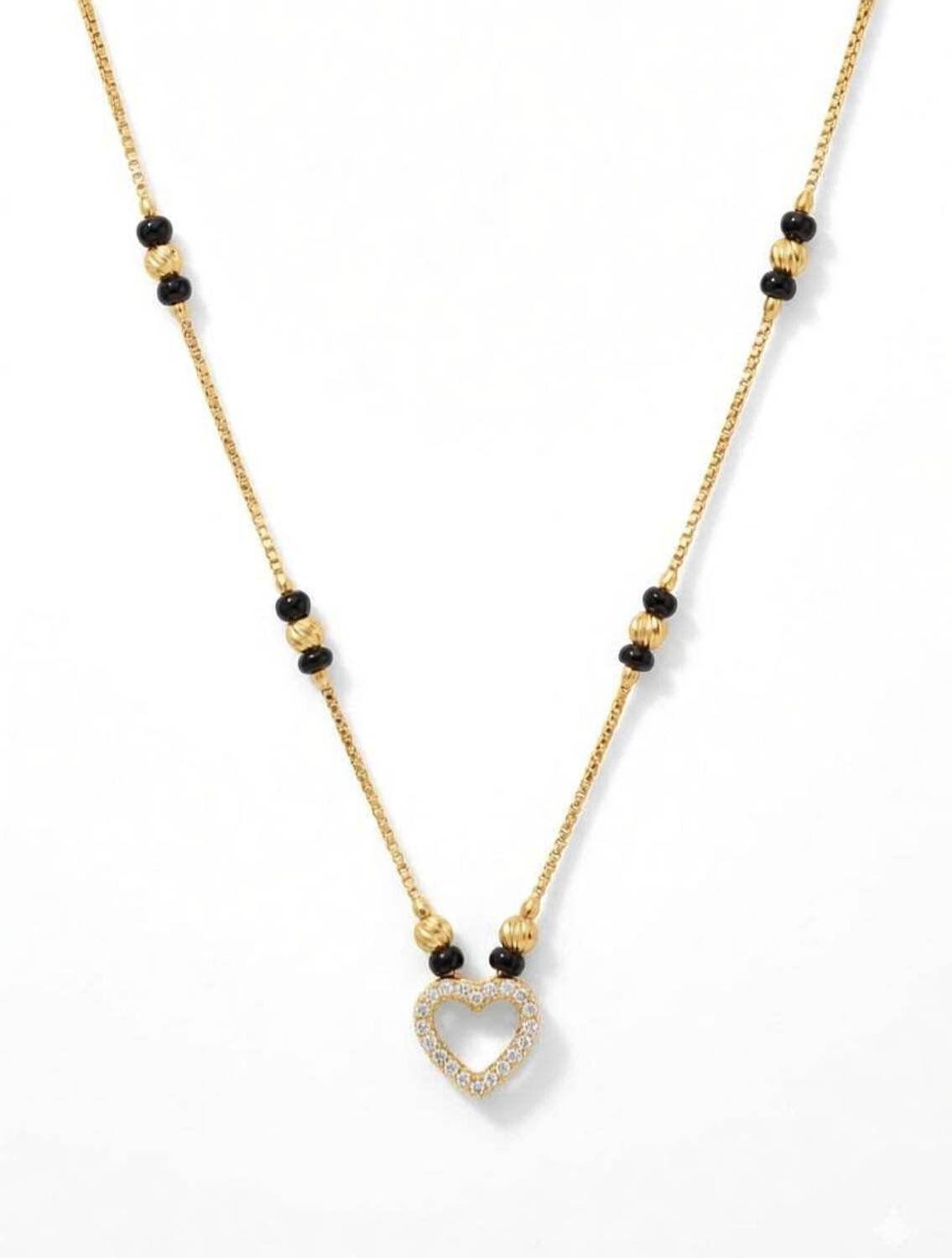 Artisanal Jewellery Gold Plated Heart Pendant Black Bead Mangalsutra Necklace for Women Brass Mangalsutra