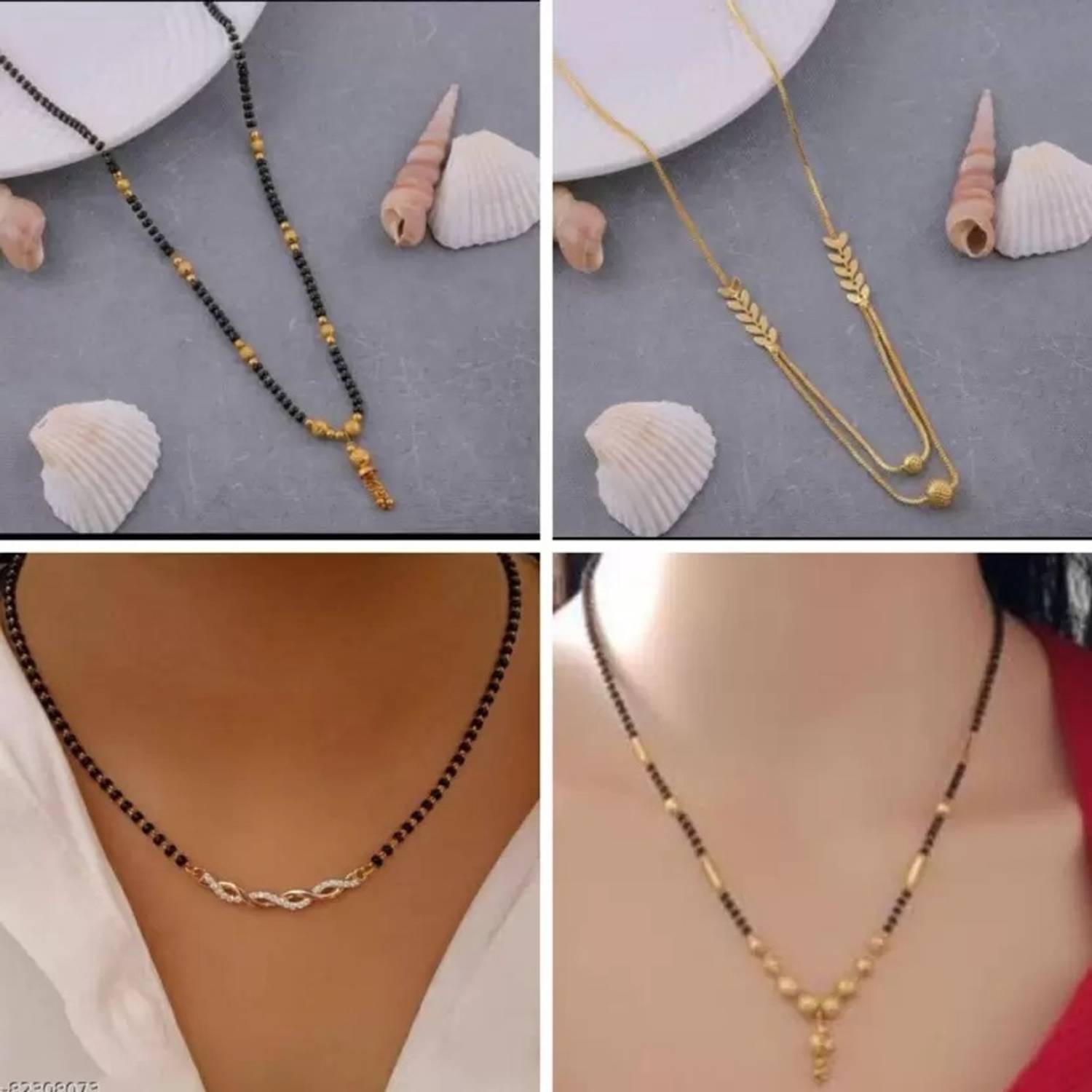 Bhumi09 Bhumi09 Combo of 4 One Gram Gold Plated Mangalsutra Brass Mangalsutra Dailywear Brass Mangalsutra