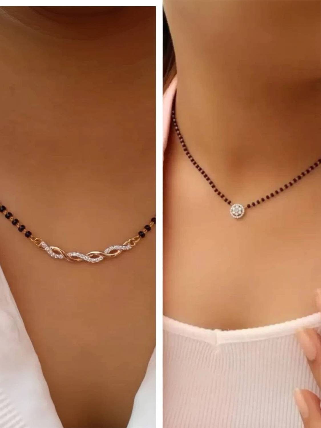 Bhumi09 Bhumi09 American Diamond Gold Pack of 2 For women Stylish Brass Mangalsutra