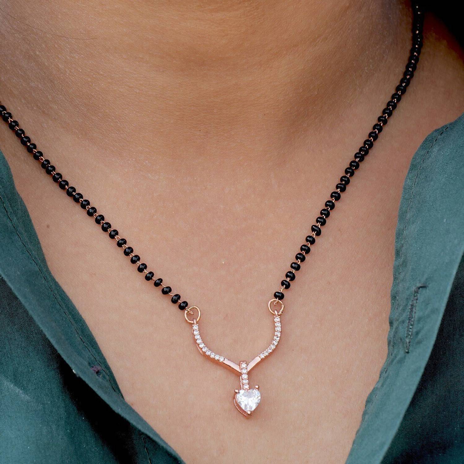 Bluewhale Rose Gold AD HART semi mangalsutra Brass Mangalsutra
