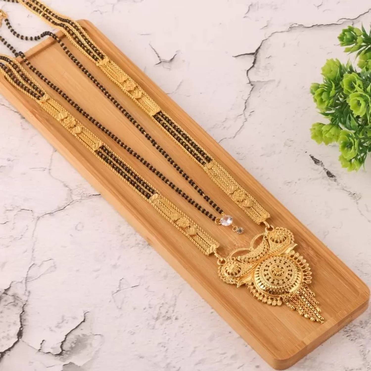Bhumi09 Bhumi09 Combo of 2 Fancy New Stylish Gold Mangalsutra Black Bead For women Brass Mangalsutra