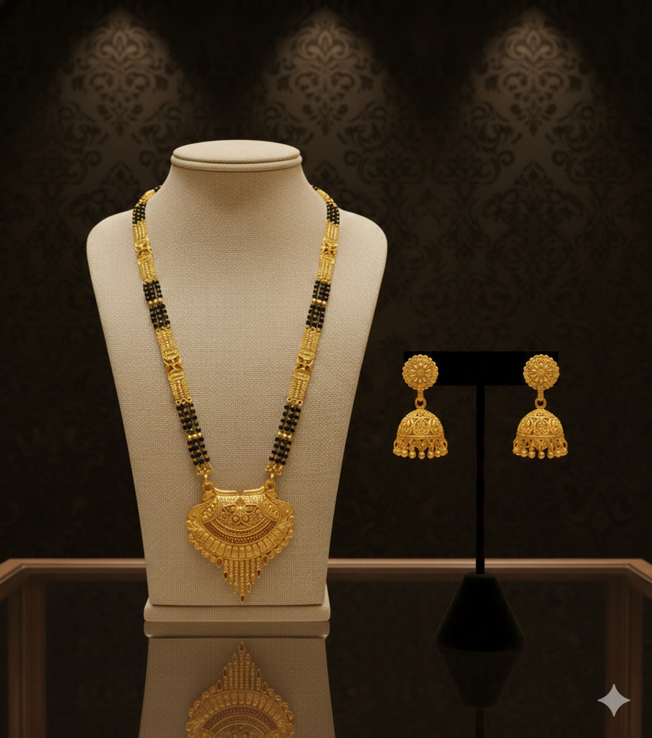 Image of REEWAZIMPERIAL 30in Mangalsutra Jhumka Set Brass Mangalsutra