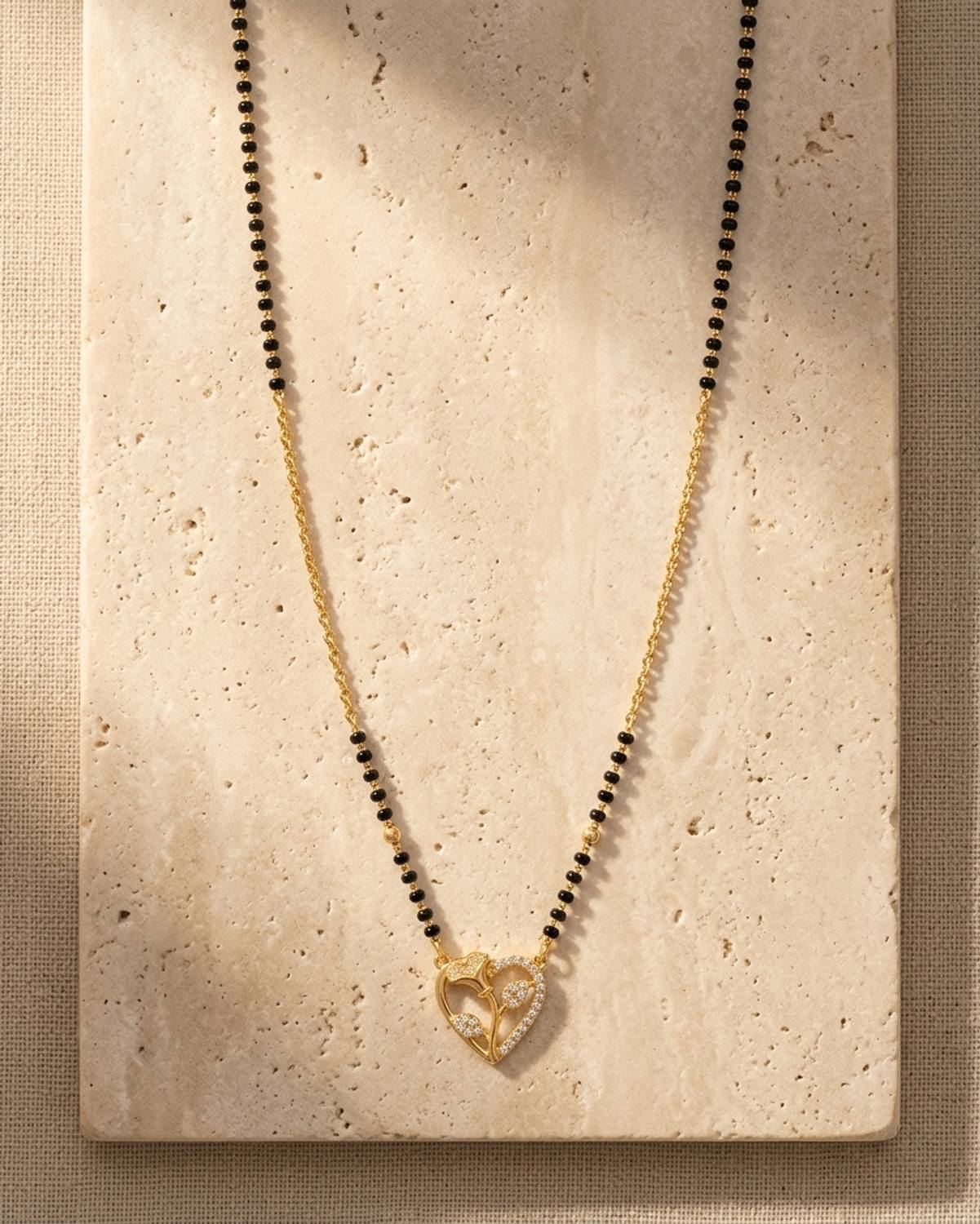Artisanal Jewellery 18K Gold Plated Anti Tarnish Bead Chain Heart Pendant Necklace Brass Mangalsutra