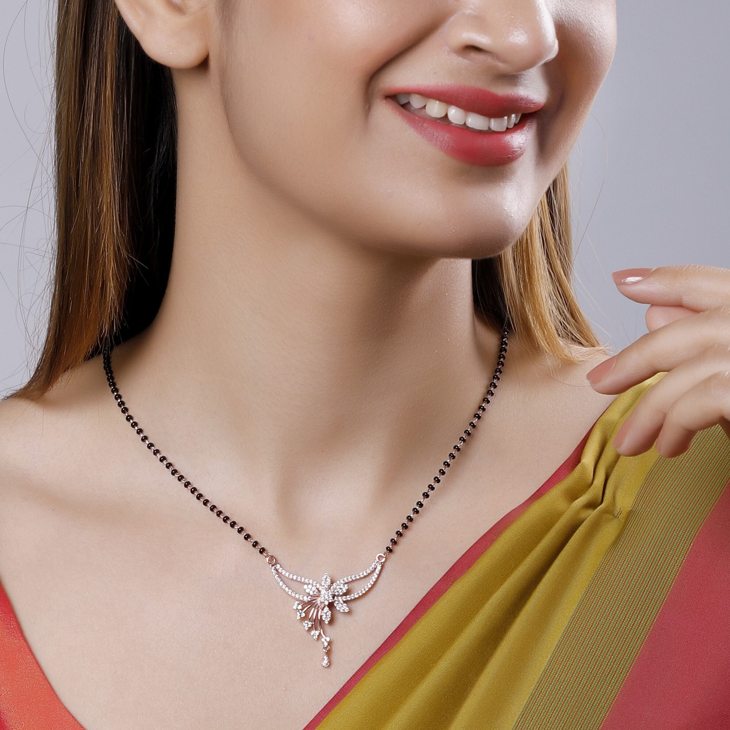 Image of GIVA 925 Silver Rose Gold Love Bond Mangalsutra|Lifetime Plating|6 Month Warranty Sterling Silver Mangalsutra