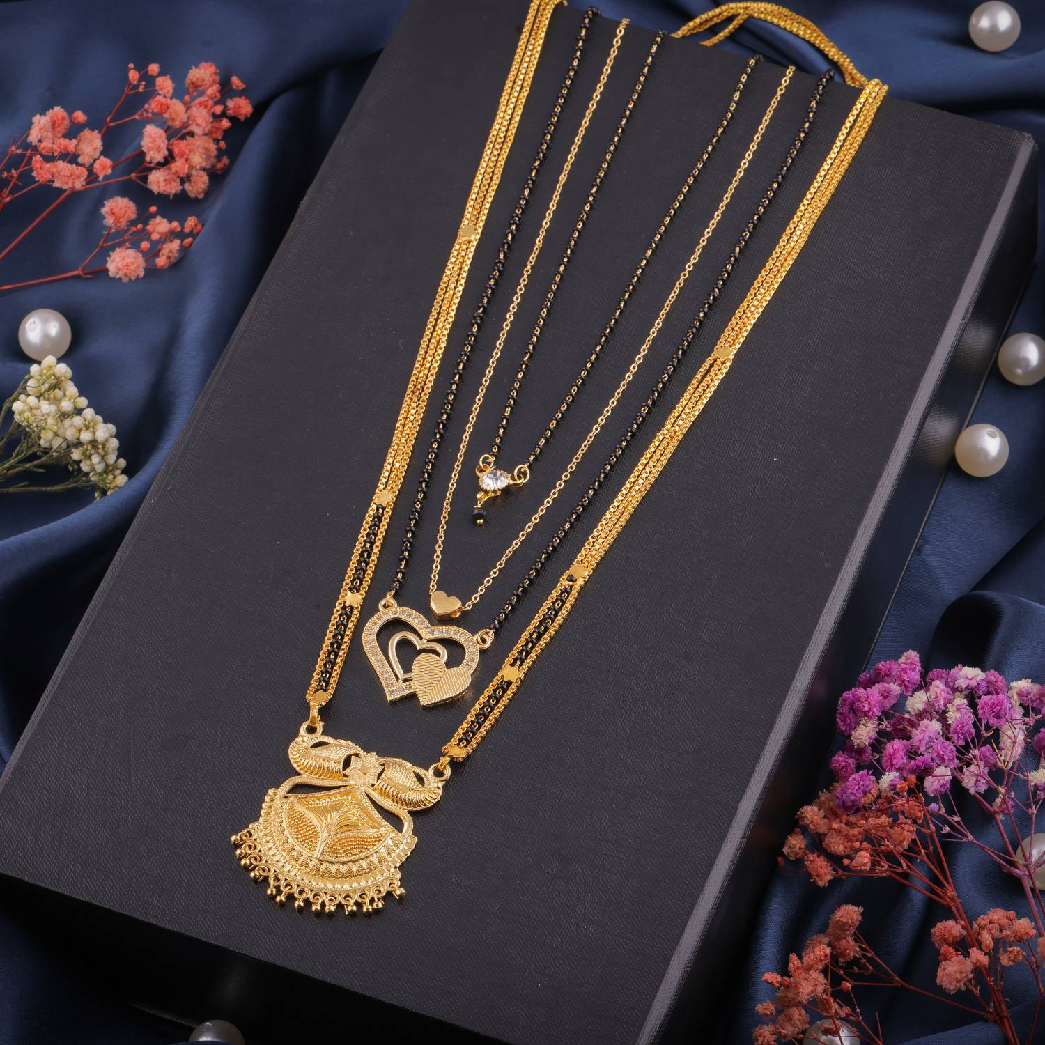 Bhumi09 Bhumi09 Traditional Combo of 4 Gold Plated Brass Mangalsutra DailyWear Stylish Brass Mangalsutra