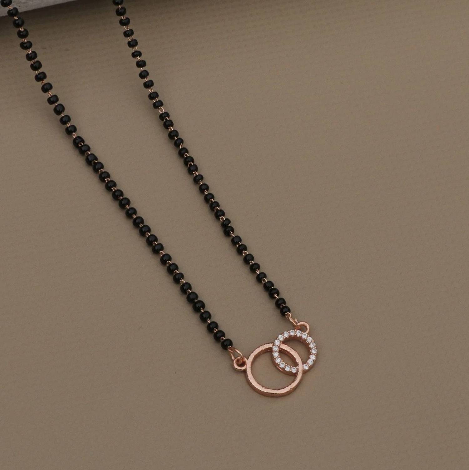 Bluewhale Rose Gold AD double Round shape dimound mangalsutra Brass Mangalsutra