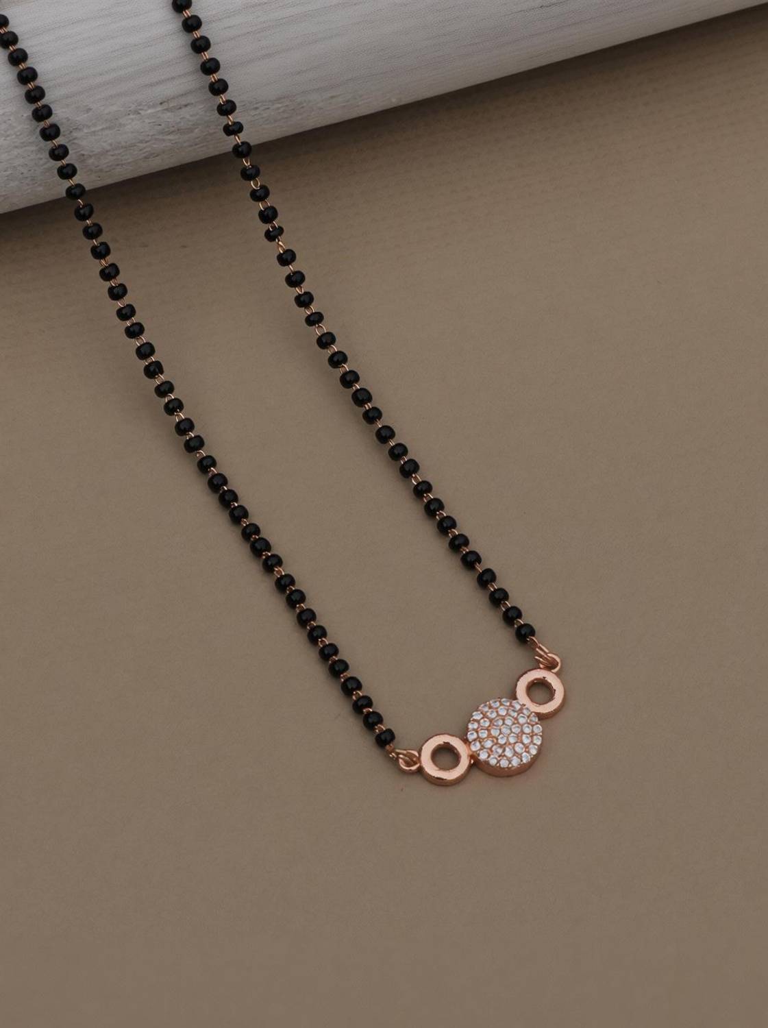 Bluewhale Rose Gold AD Round shape dimound mangalsutra Brass Mangalsutra
