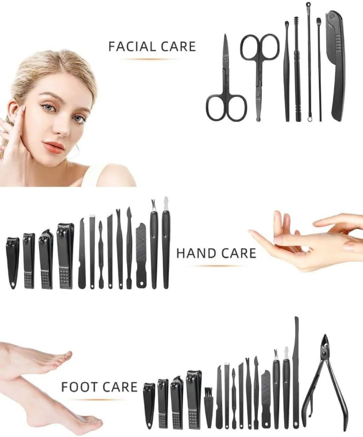Image of Koccido 24-in-1 Manicure Pedicure Kit Stainless Steel Nail Clippers & Grooming Tools