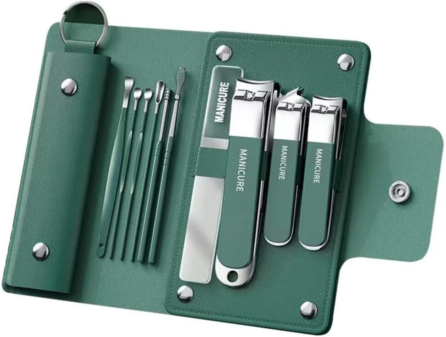 Image of ProTya 10-in-1 Manicure Set Nail Clipper Kit, High-Carbon Steel with Leather Case Green