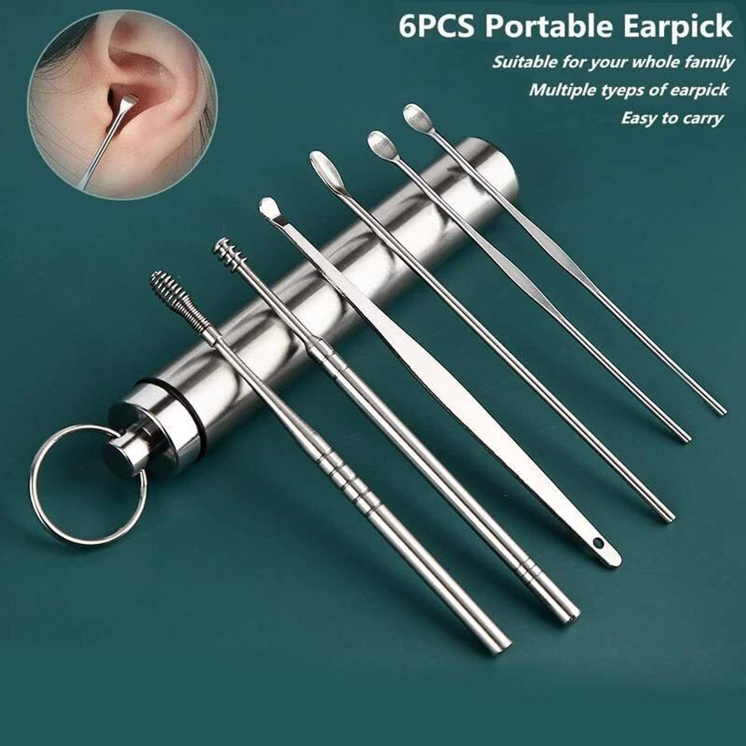 Image of HAKEX 6-in-1 Ear Wax Cleaner -Resuable Ear Cleaning Tools - Ear Pick Tool Kit with Ear