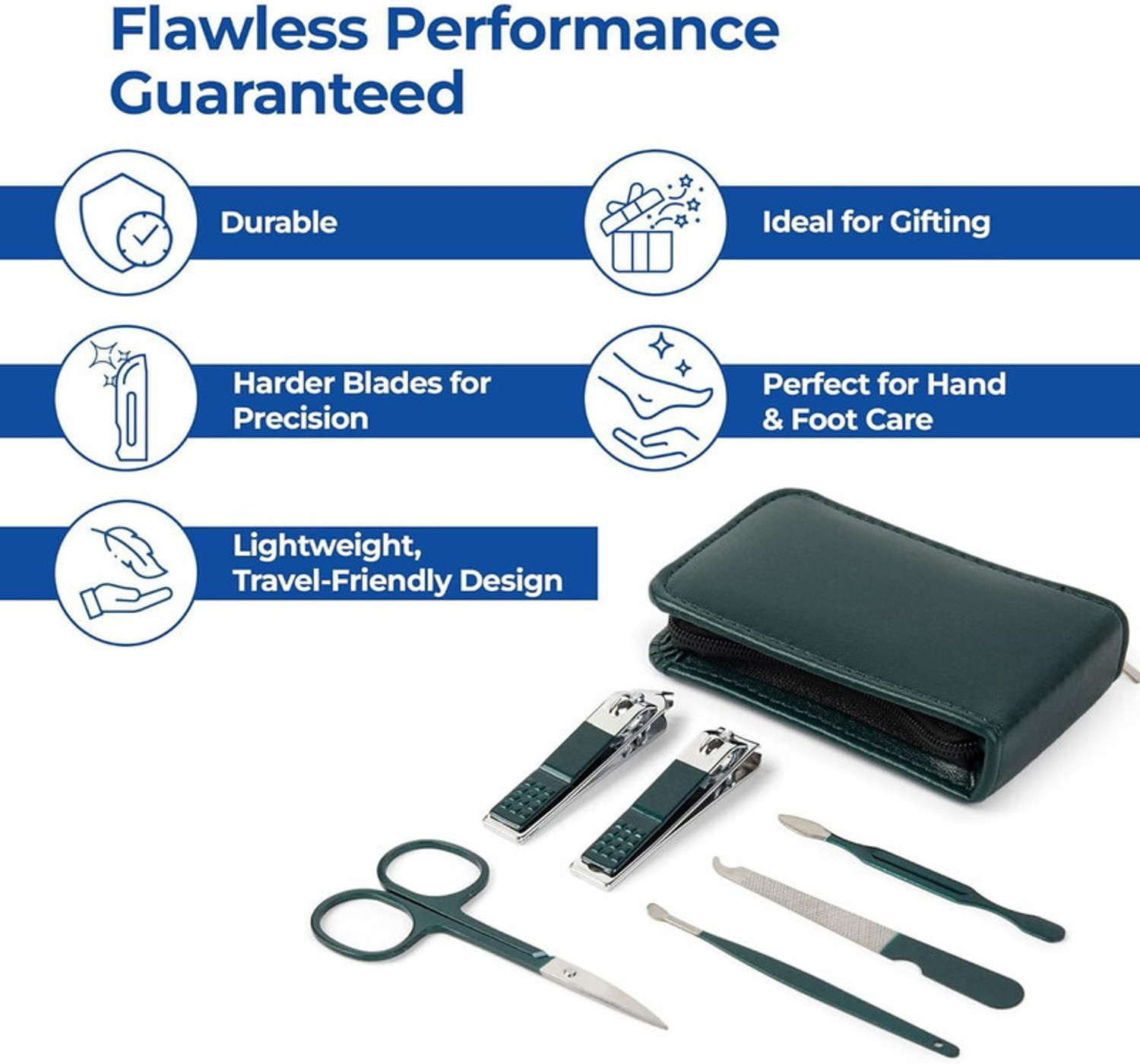 Image of FIRST BEAUTY Complete Nail Care Set with Cutter Scissors File Cuticle Tools and Pouch (6 g, Set of 1)