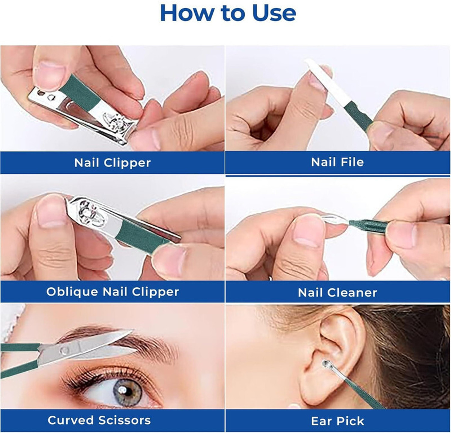 Image of FIRST BEAUTY Complete Nail Care Set with Cutter Scissors File Cuticle Tools and Pouch (6 g, Set of 1)