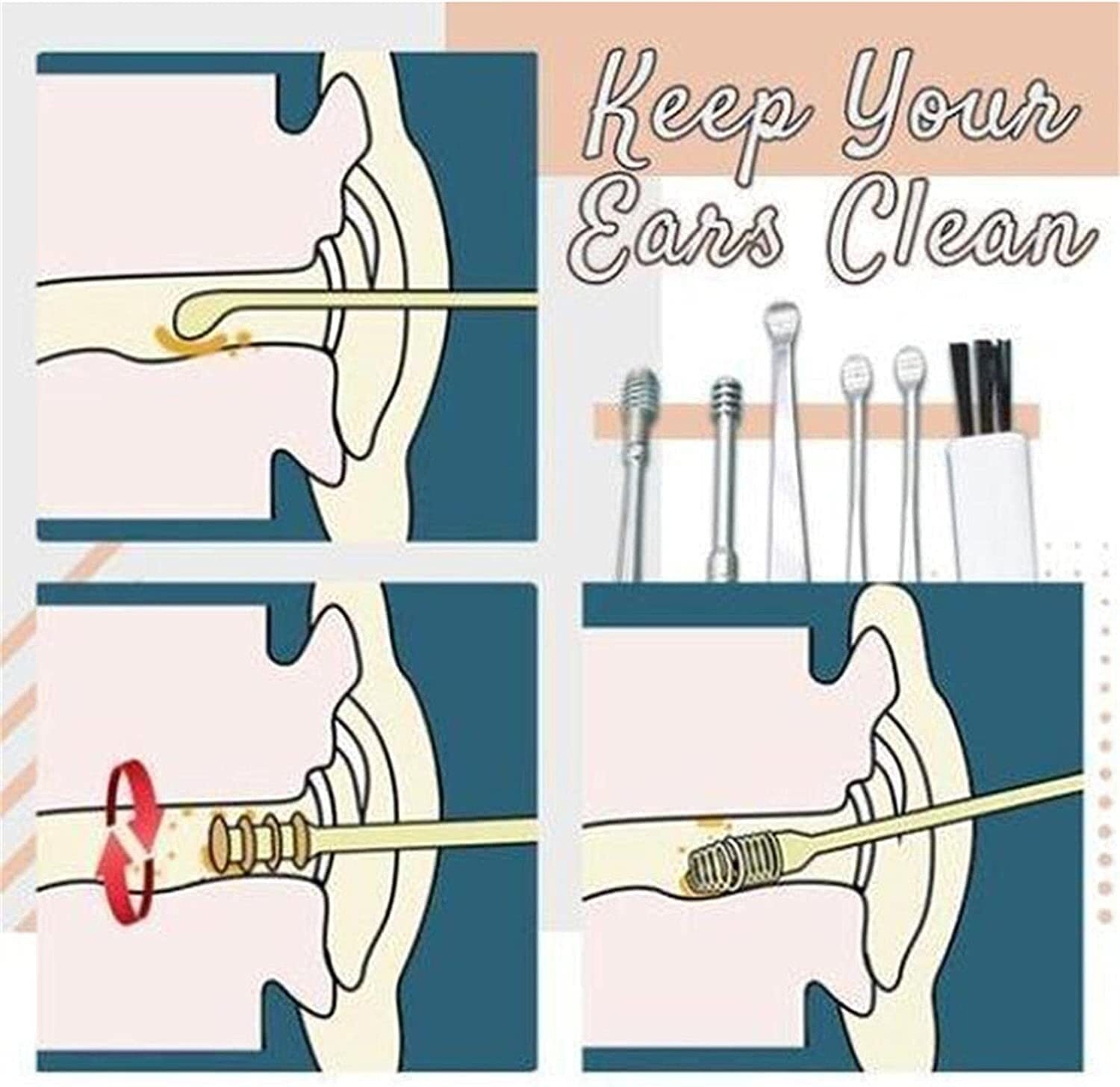 Image of GK APPLIANCES Ear wax Remover with LED Flashlight Earpick 2 pack + Ear Wax Cleaner Kit(6 pcs)