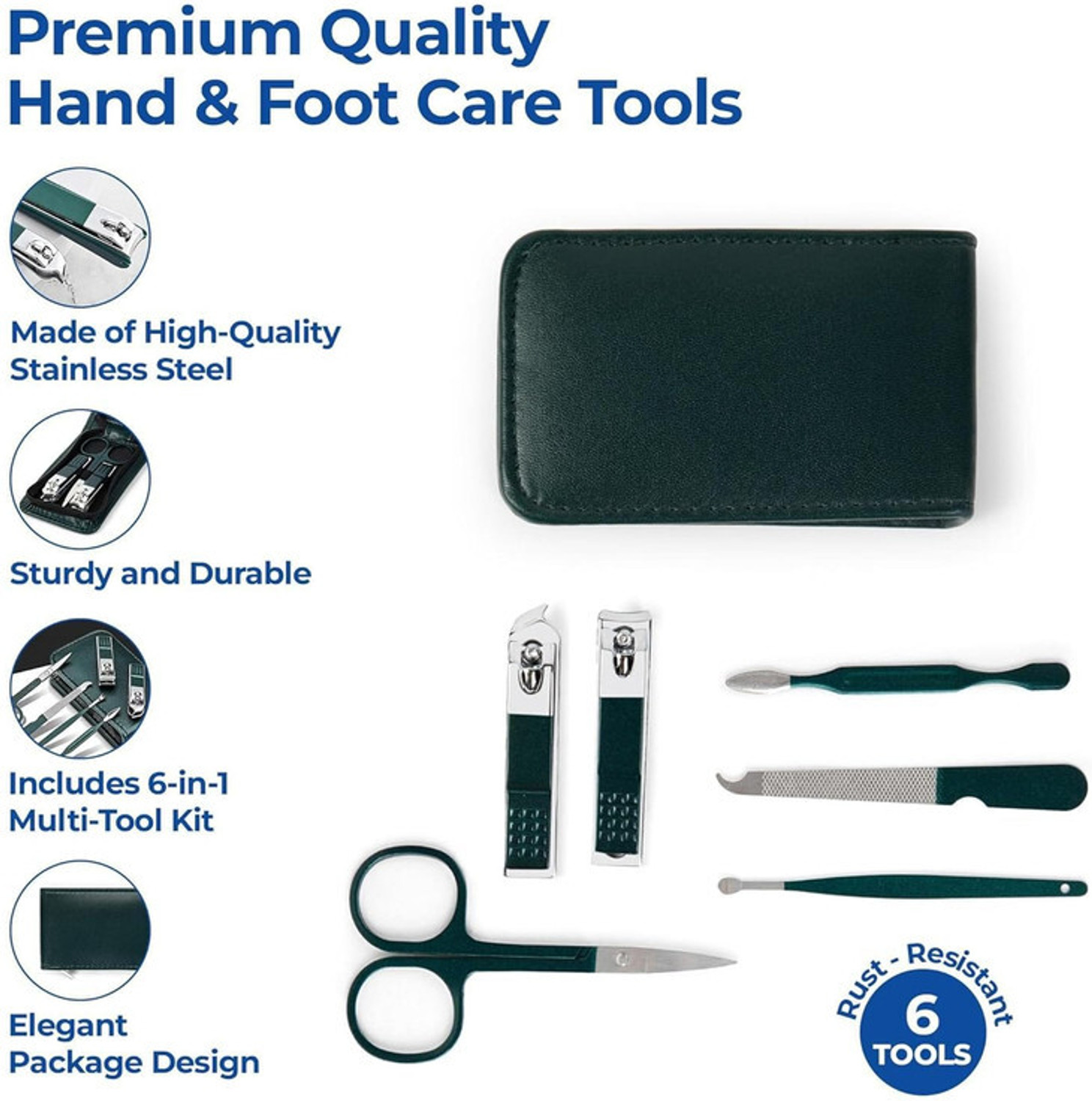 Image of FIRST BEAUTY Complete Nail Care Set with Cutter Scissors File Cuticle Tools and Pouch (6 g, Set of 1)
