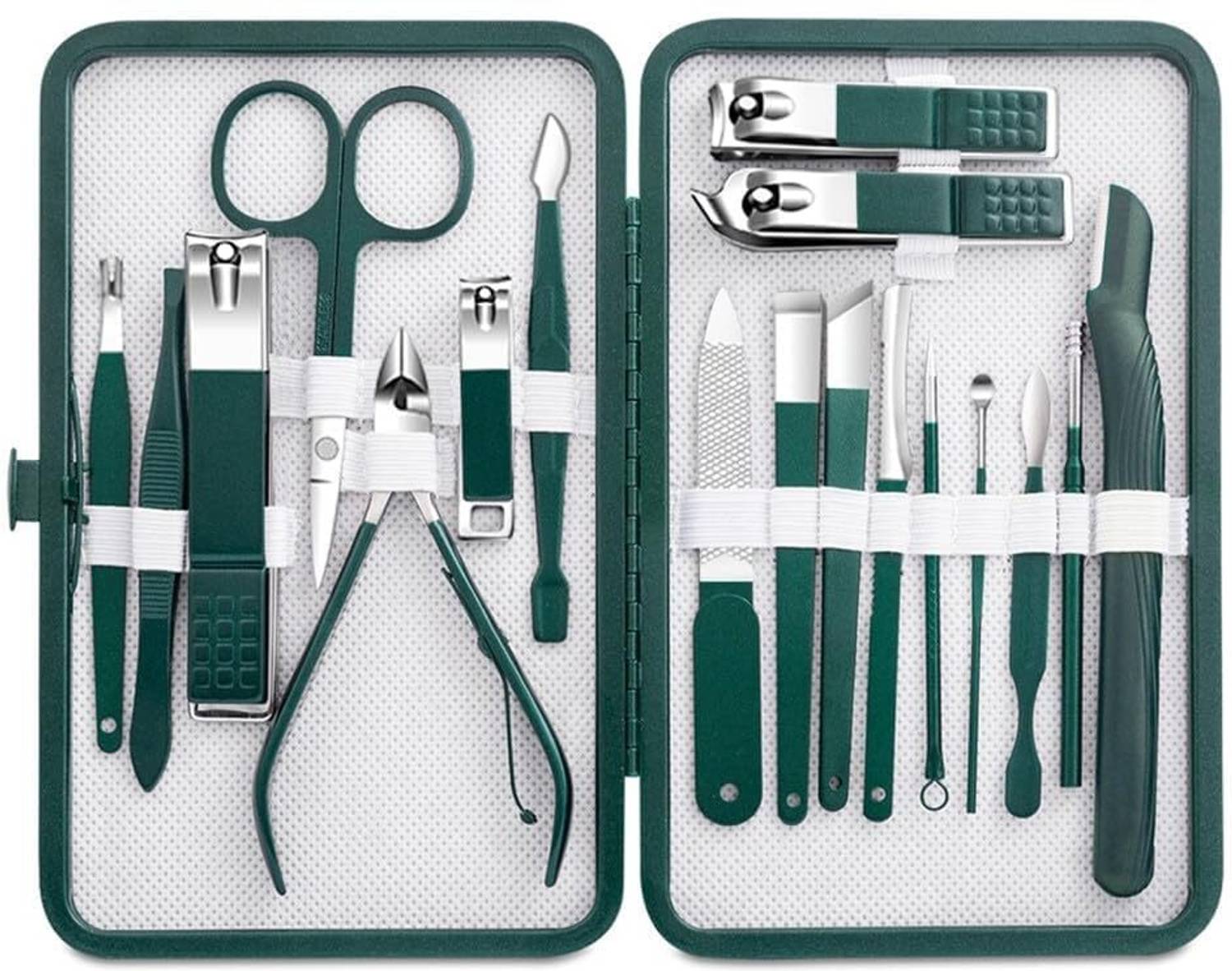A'Ashetica 18 in 1 Manicure Pedicure Kit, Nail Clipper Set with Stainless Steel Set - Green