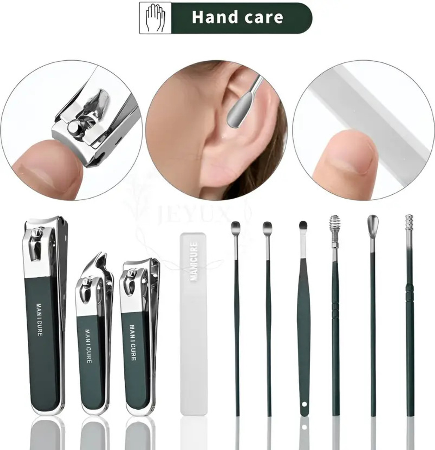 Image of ProTya 10-in-1 Manicure Set Nail Clipper Kit, High-Carbon Steel with Leather Case Green