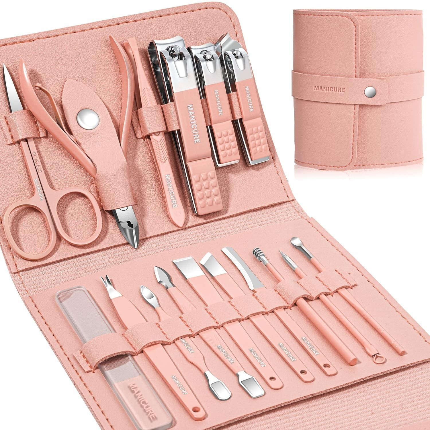 Image of moan's 16 pcs of manicure kit with stylish leather case for body gromming(multicolor)