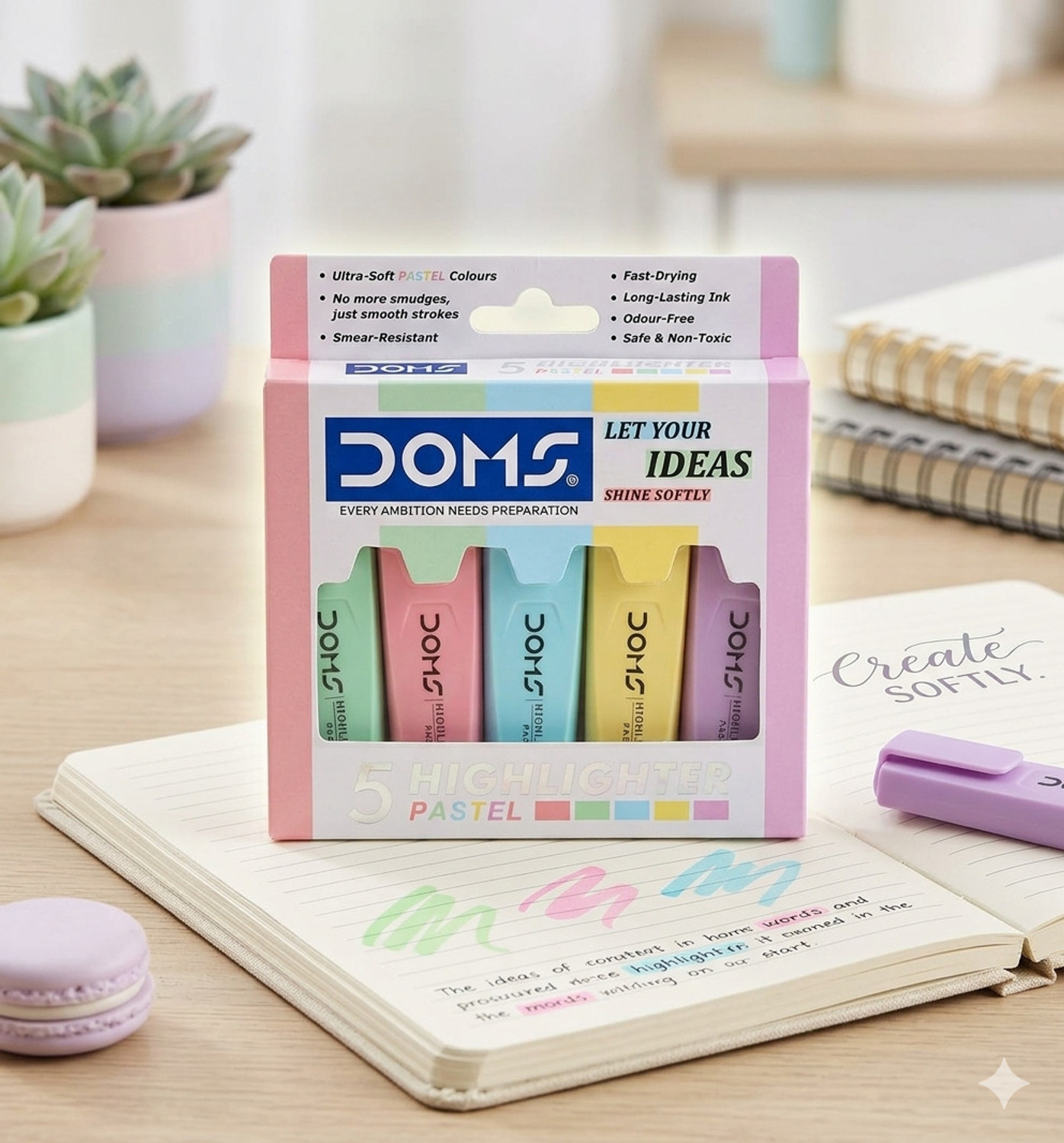 Image of DOMS Pastel 5 Shades Hi-lighter Pouch Pack | Flexible Line Width | Quick Drying