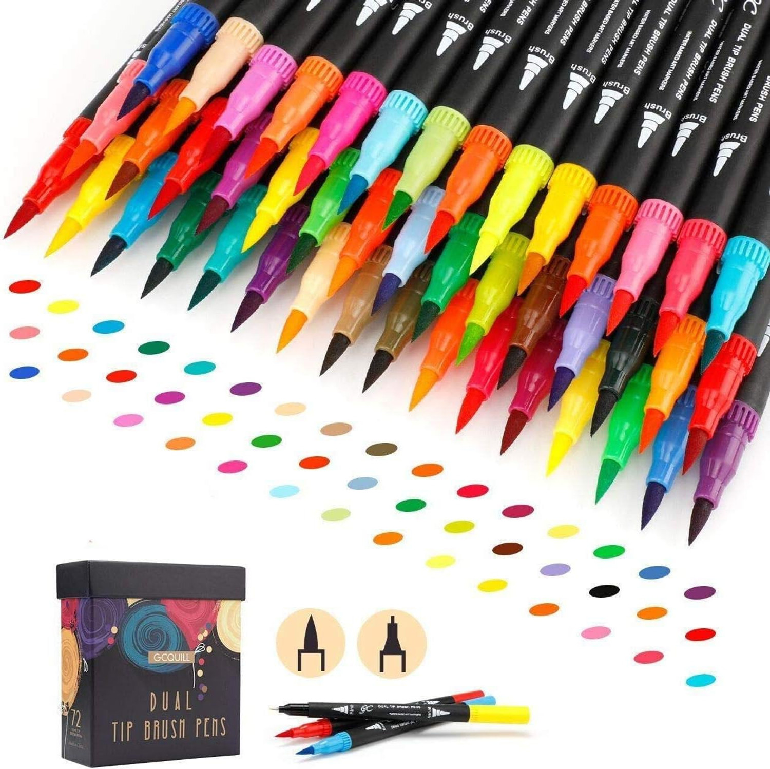 Image of KRYTONE Dual Tip Brush Pens Highlighter 72 Art Markers 0.4mm Fine liners