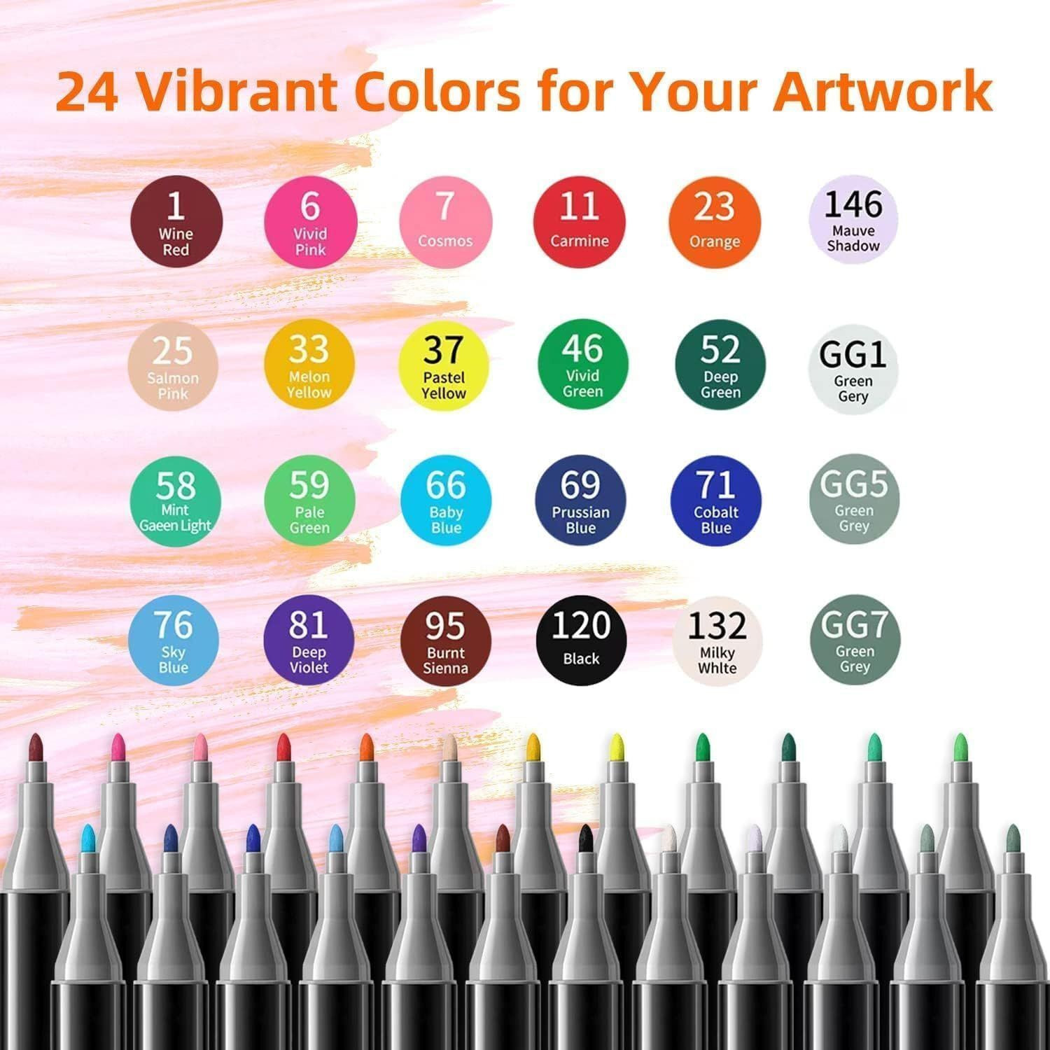Image of Dwiza Enterprise 24 Pcs Colors Dual Tip Art Markers Coloring Alcohol Based Markers Colored Pens