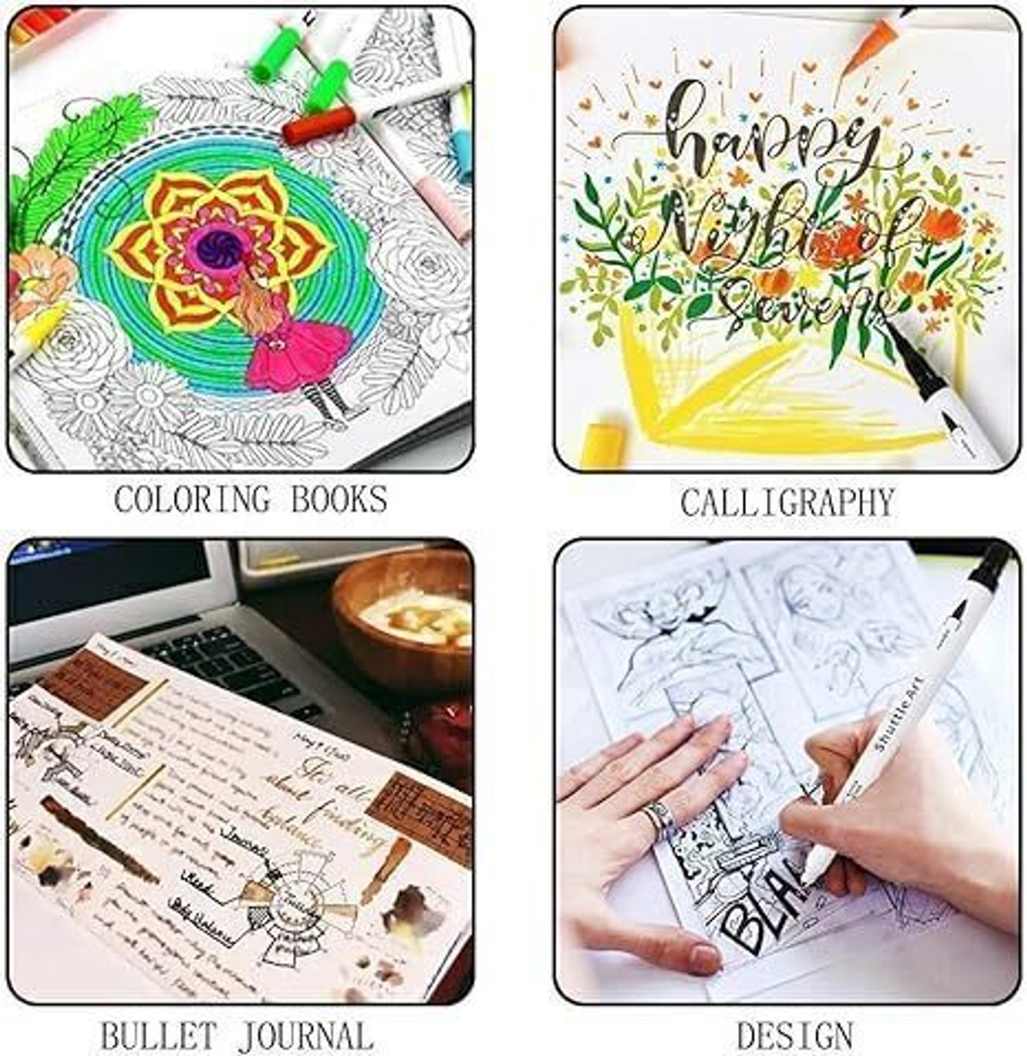 Image of Super Toy 24 Color Shades Dual Tip Acrylic Brush Marker Pen Set for Kids and Adult