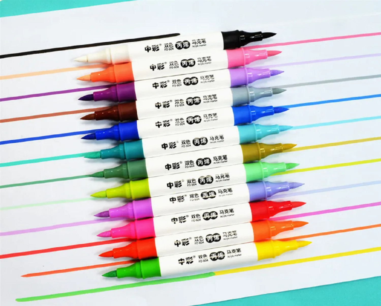 Image of Super Toy 24 Color Shades Dual Tip Acrylic Brush Marker Pen Set for Kids and Adult