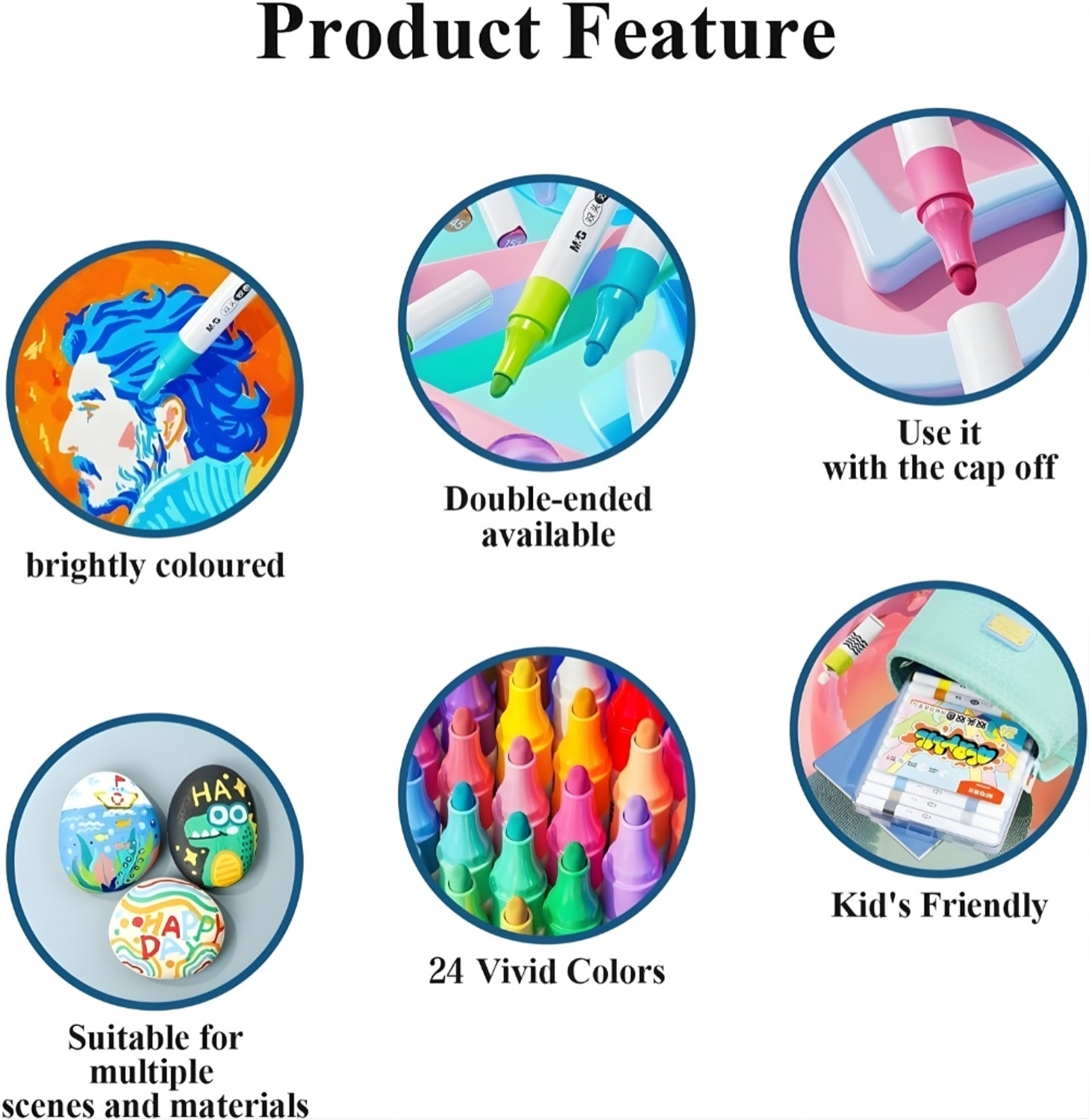 Image of TRIONZA Acrylic Paint Marker Pen Set 24 Colors Multi Surface Craft Art Pens 114