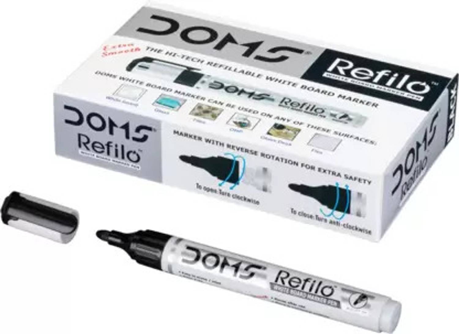 DOMS Whiteboard Marker Black (Set of 10, Black)