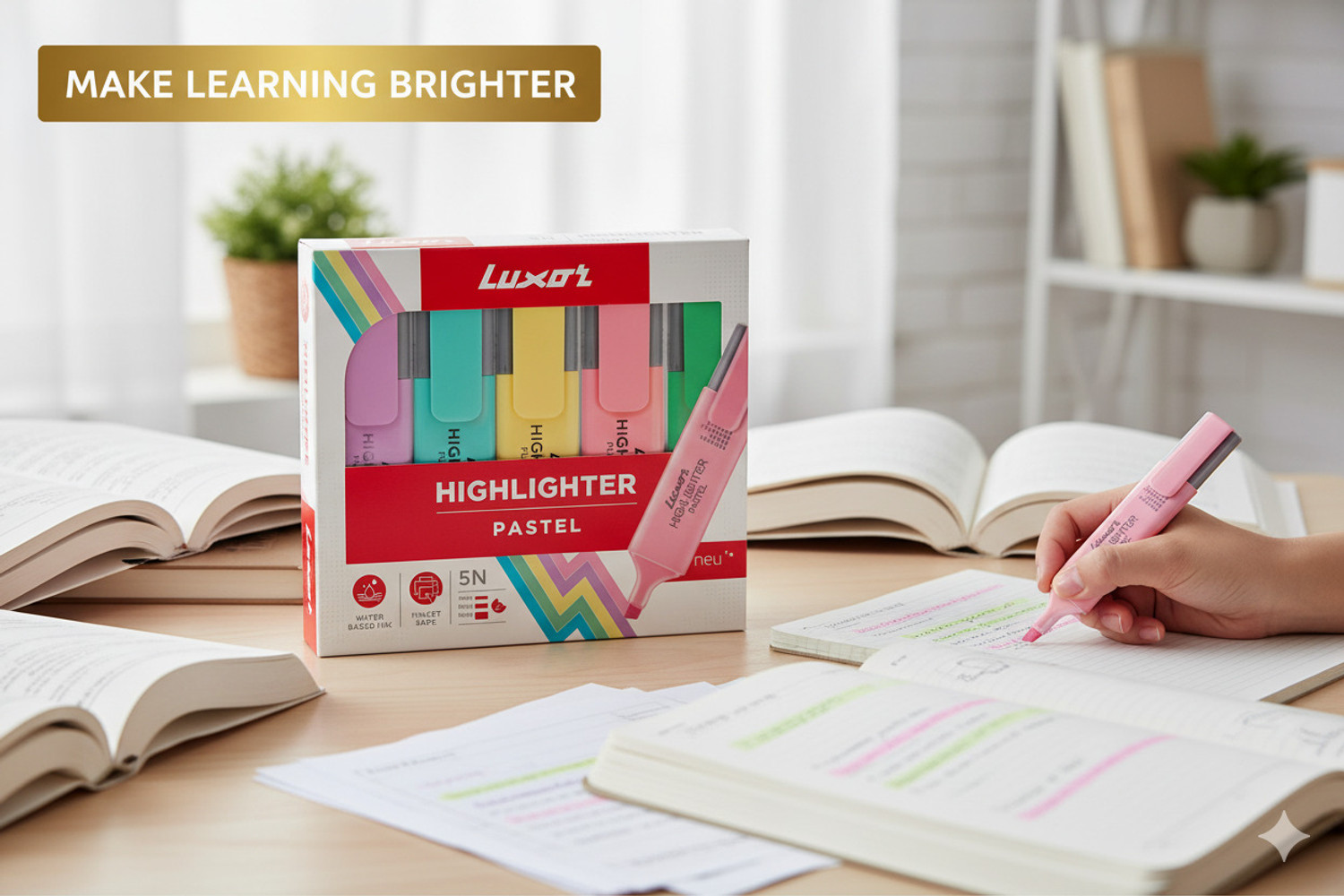 Image of LUXOR Pastel Highlighter Assorted suitable for school, home, and office